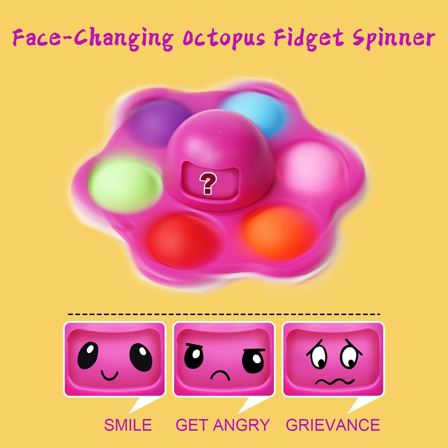 Fidget Spinner Toys, Simple Dimple Face-Changing Octopus Toy, Flip Octopus Push Pop Bubble Fidget Toy, Anxiety Stress Relief Sensory Toy for Kids