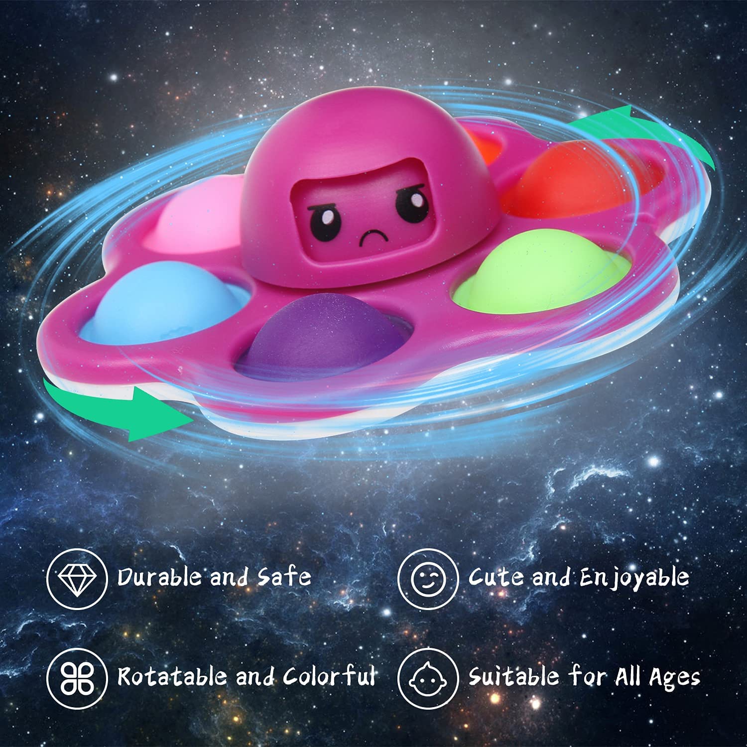 Fidget Spinner Toys, Simple Dimple Face-Changing Octopus Toy, Flip Octopus Push Pop Bubble Fidget Toy, Anxiety Stress Relief Sensory Toy for Kids