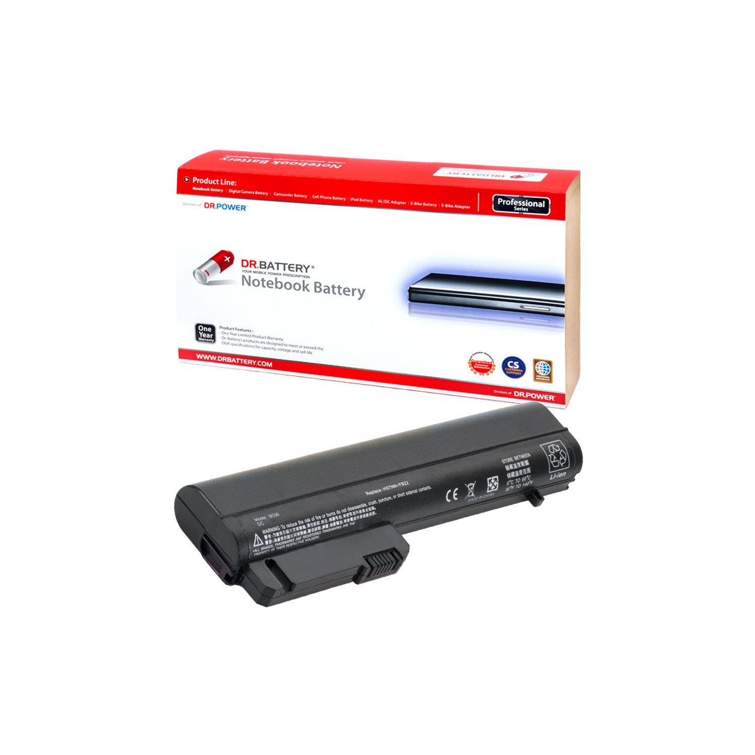 DR. BATTERY - Replacement for HP EliteBook 2530p / 2540p / RW556AAR / 404887-001 / 404887-241 / 404887-242 / 404887-263 [10.8V / 4400mAh / 48Wh] ***