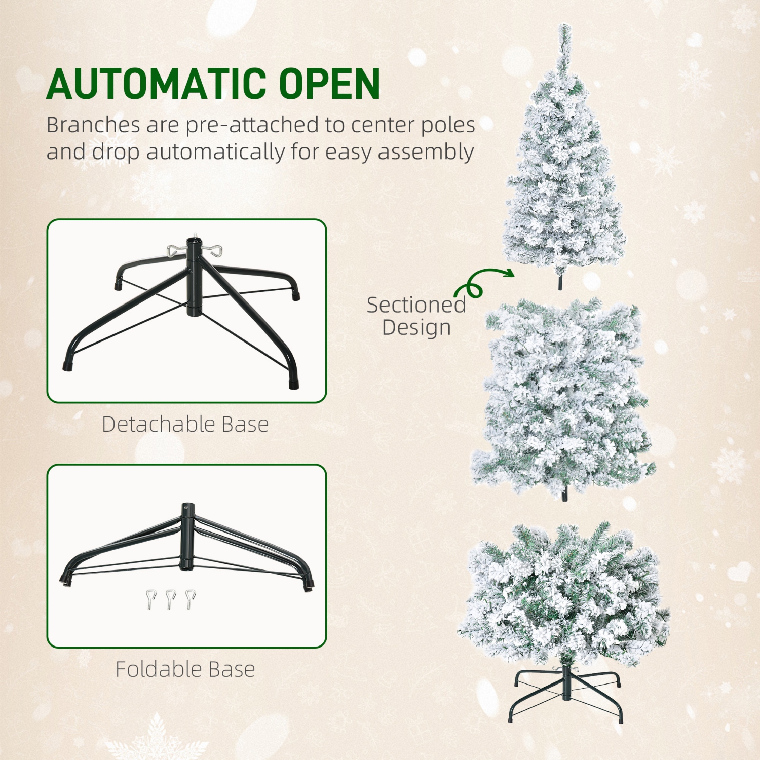 HOMCOM 6ft Prelit Artificial Pencil Christmas Tree, Snow Flocked Slim Xmas Tree with Warm White LED Lights - Green