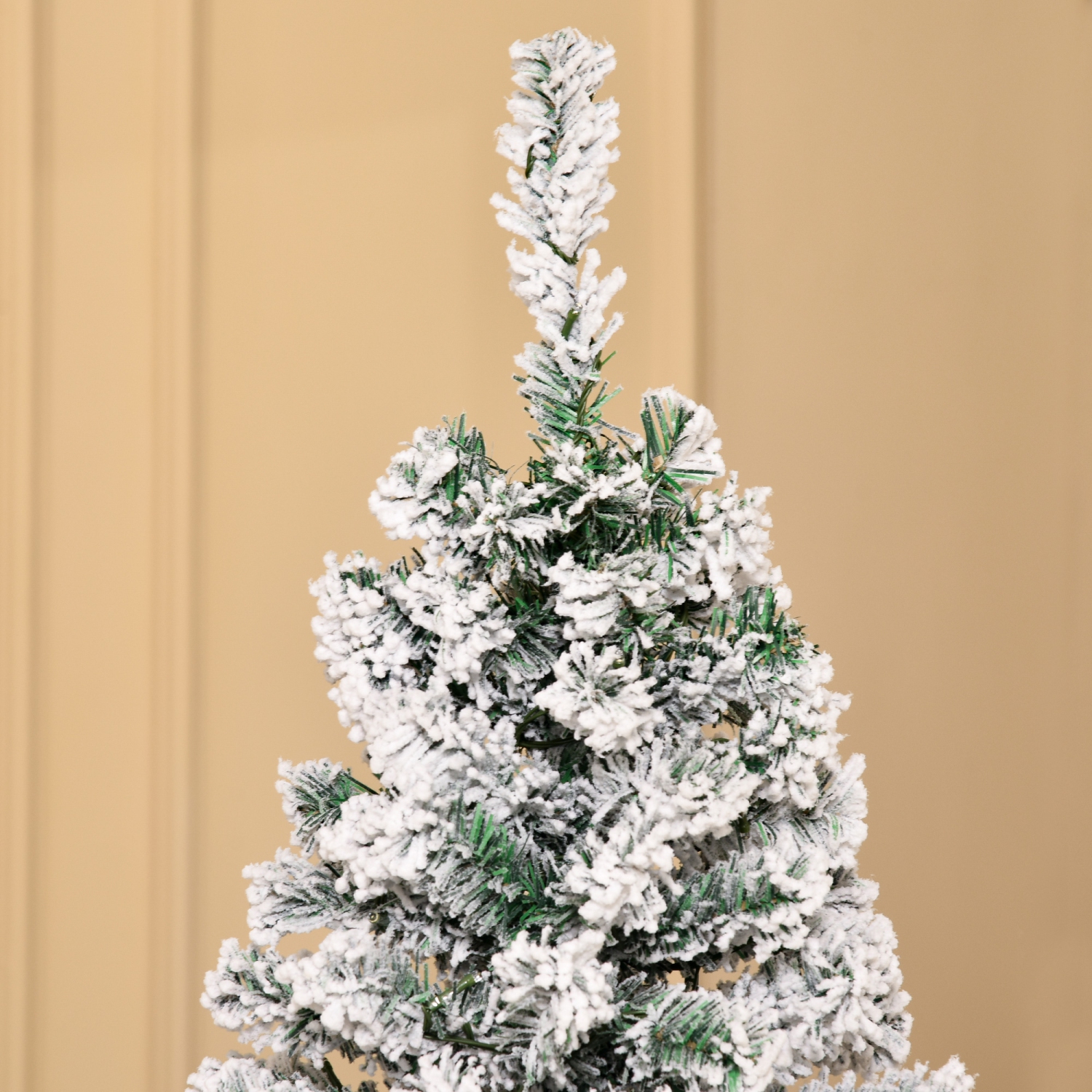 HOMCOM 6ft Prelit Artificial Pencil Christmas Tree, Snow Flocked Slim Xmas Tree with Warm White LED Lights - Green