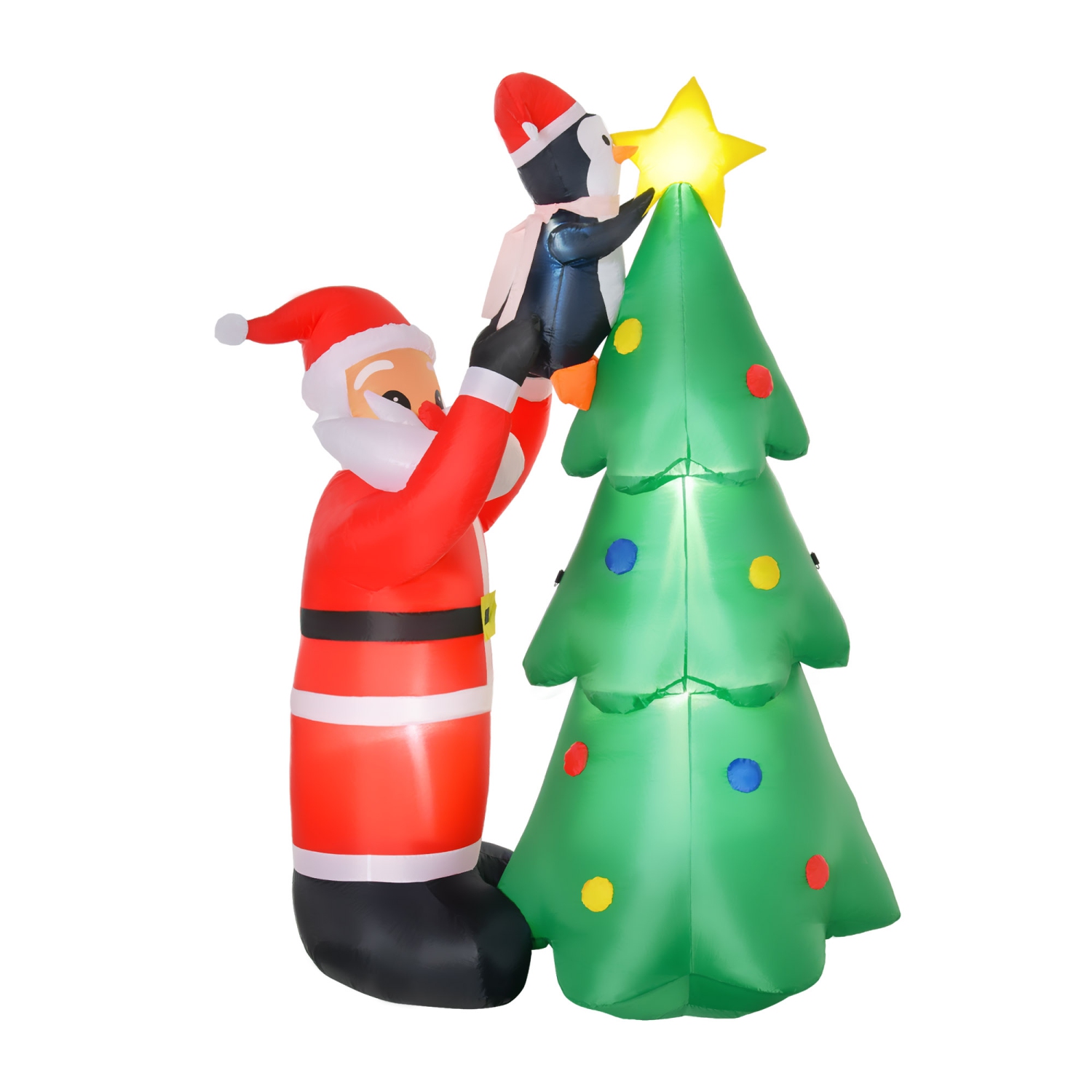 HOMCOM 6ft Christmas Inflatable Santa Claus and Christmas Tree with LED Lights, Blow-Up Outdoor LED Yard Display for Lawn, Garden, Party