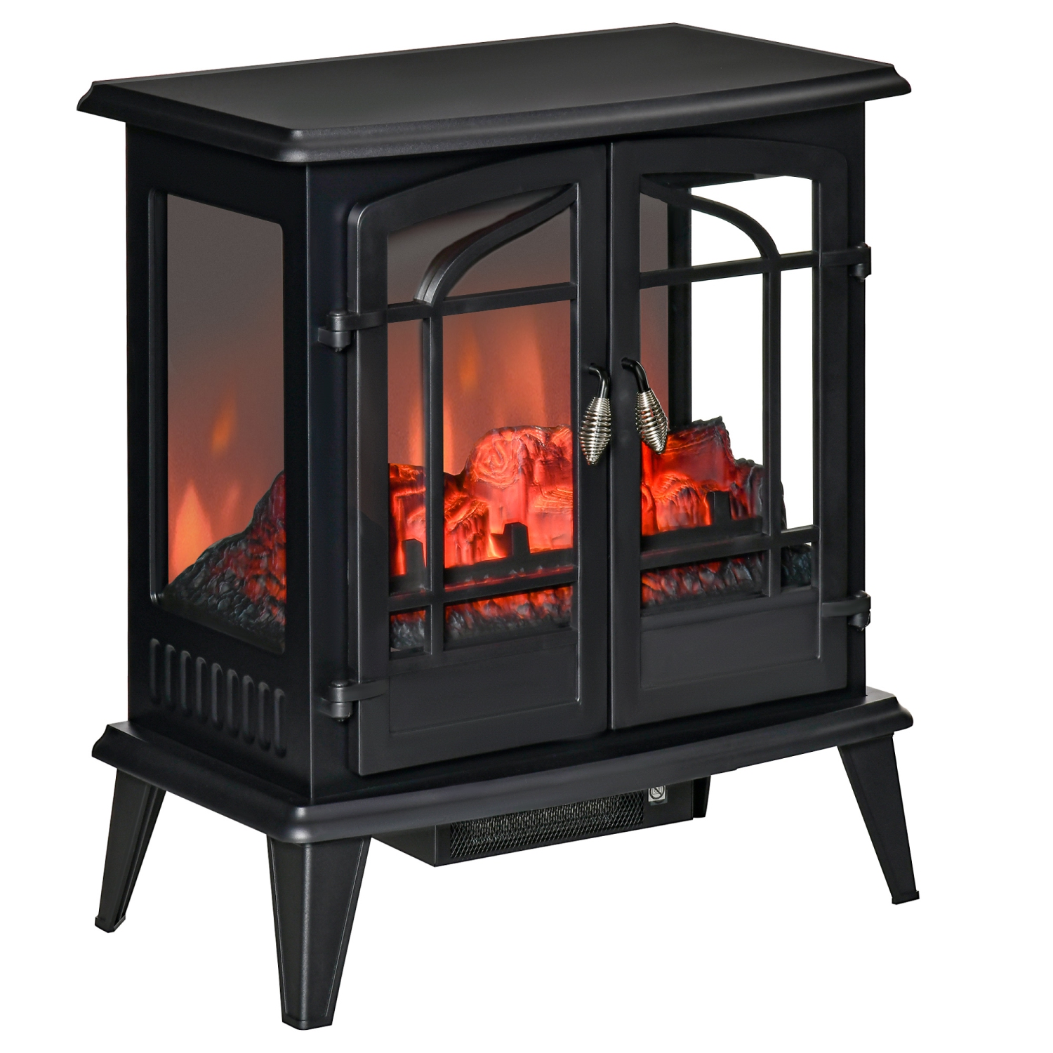 HOMCOM Electric Fireplace Heater Freestanding Fireplace Stove with Realistic Flame Effect, Adjustable Temperature and Overheat Protection, 1400W, Black