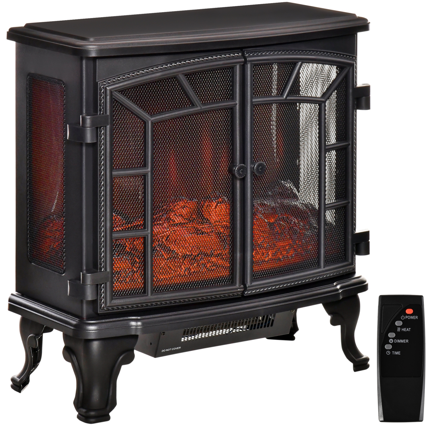 HOMCOM Electric Fireplace Heater, Freestanding Fireplace Stove with Realistic Flame Effect, Timer, Remote, 750W/1500W, Black