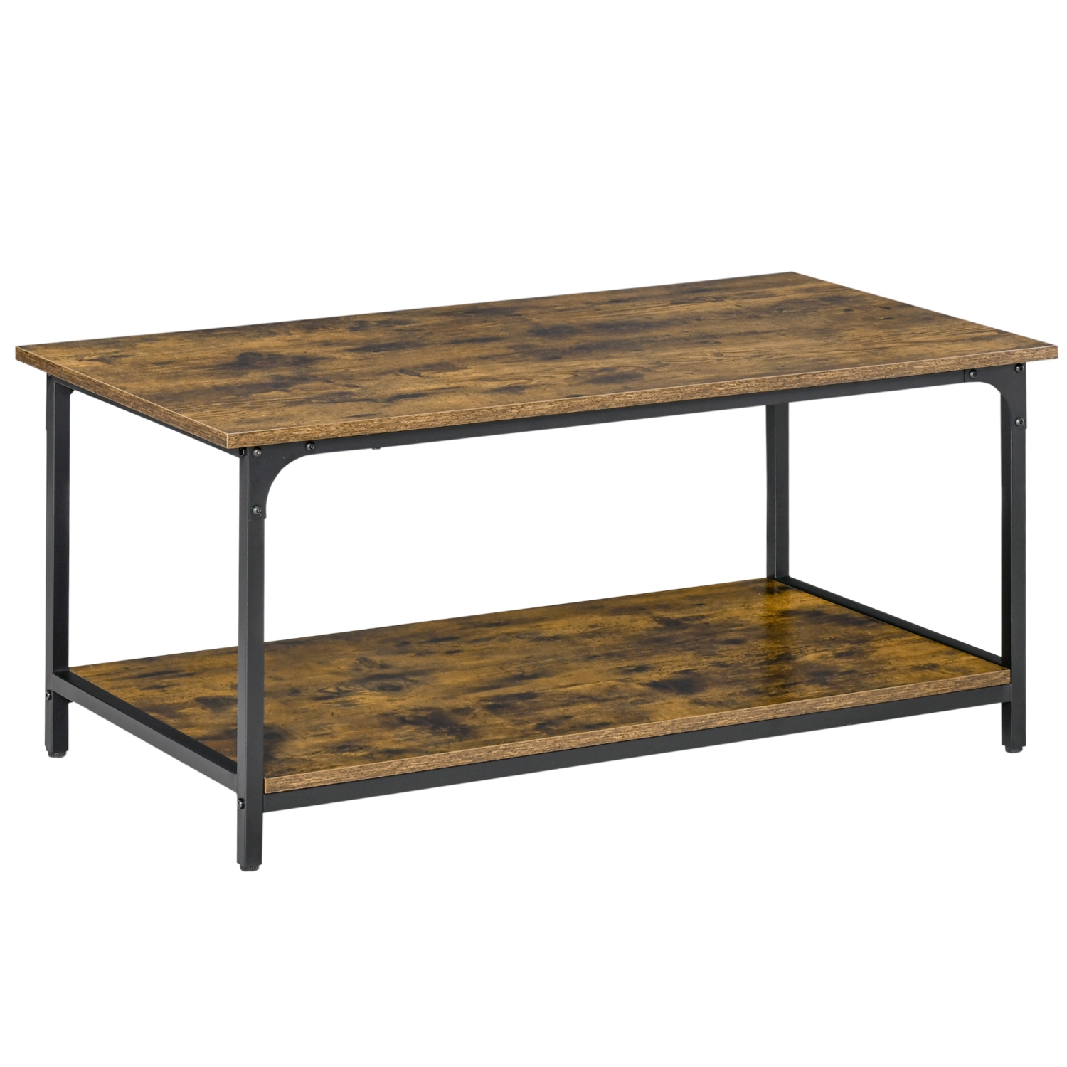 HOMCOM Industrial Coffee Table, 2-tier Center Table with Storage Shelf, Wood Look Accent Furniture with Metal Frame for Living Room, 39.4" x 21.3" x