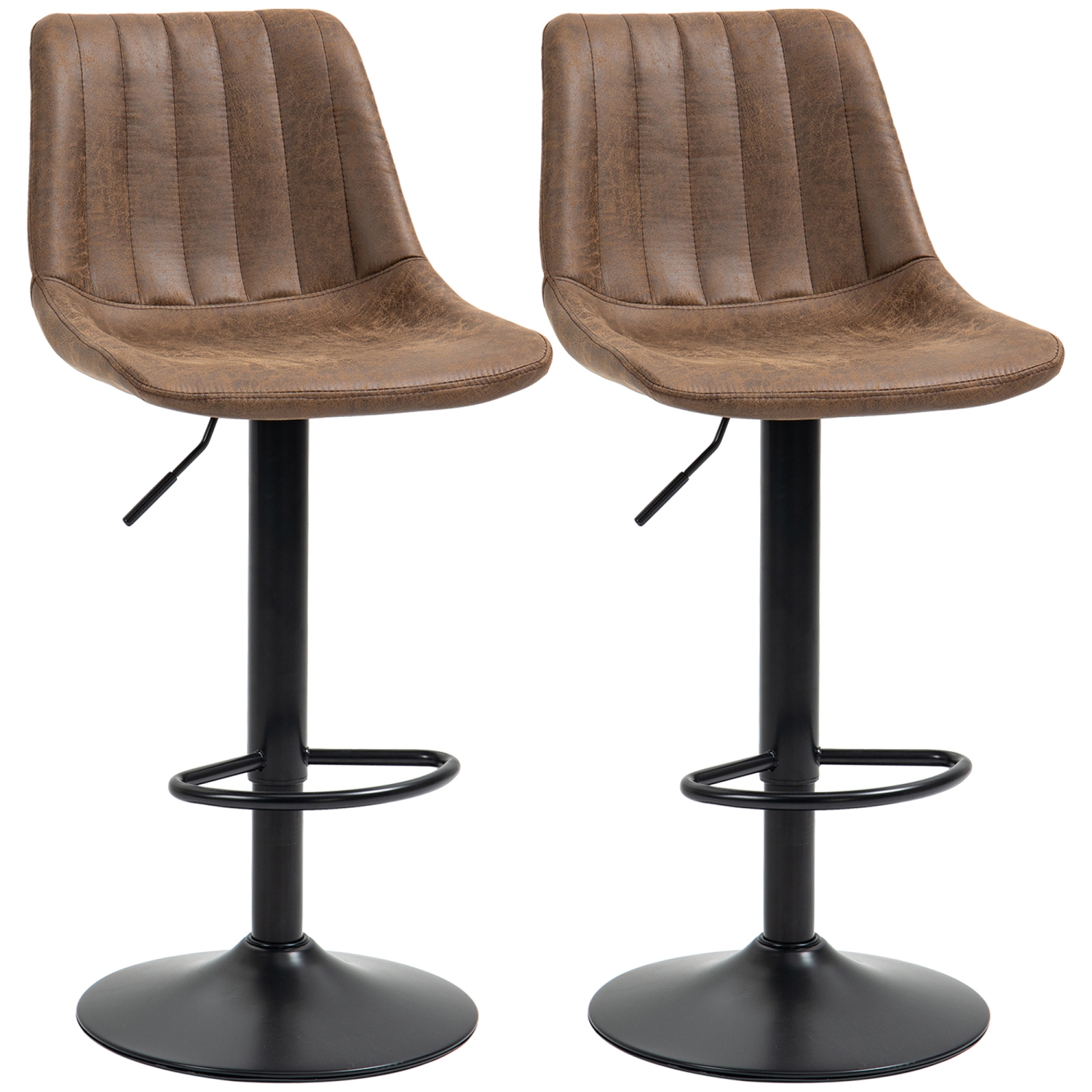 HOMCOM Adjustable Bar Stools Set of 2, Leathaire Swivel Barstools with Back and Footrest, Upholstered Bar Chairs for Kitchen, Dining Room, Home Pub,