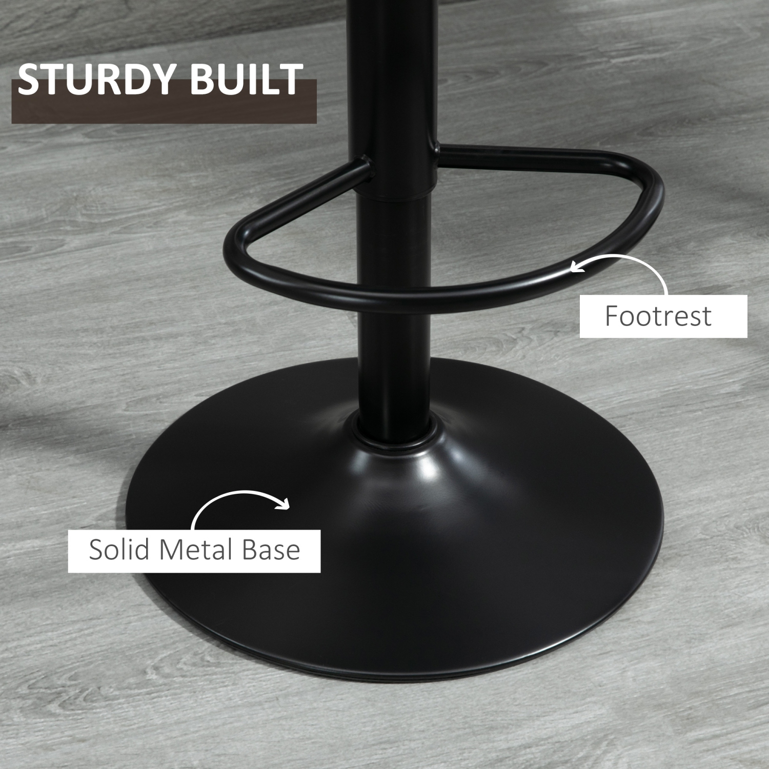 HOMCOM Adjustable Bar Stools Set of 2, Leathaire Swivel Barstools with Back and Footrest, Upholstered Bar Chairs for Kitchen, Dining Room, Home Pub,