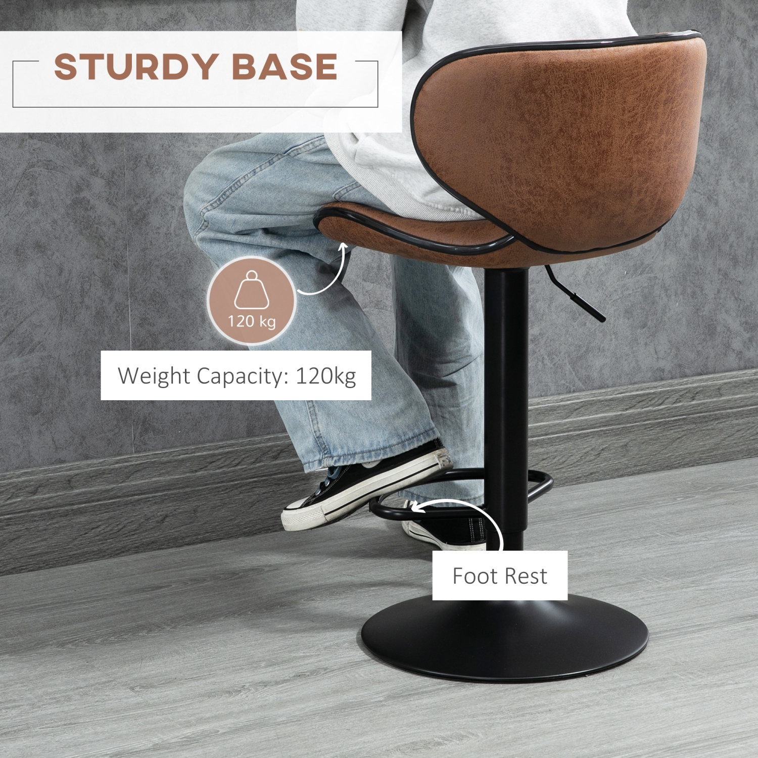 Ensemble de 2 tabourets de bar réglables de HOMCOM, tabourets de bar pivotants à hauteur de comptoir, tabourets d'îlot de cuisine rembourrés