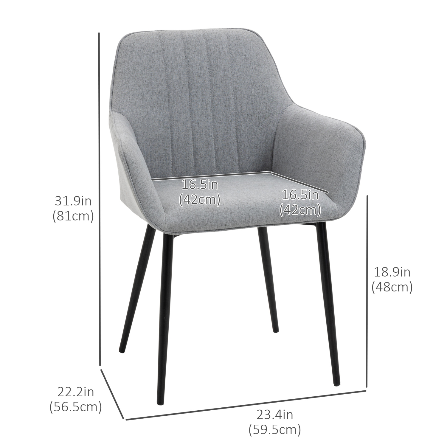 HOMCOM – Ensemble de 2 chaises de salle à manger, chaises de cuisine rembourrées, fauteuils d’appoint en lin avec pattes en métal, gris pâle