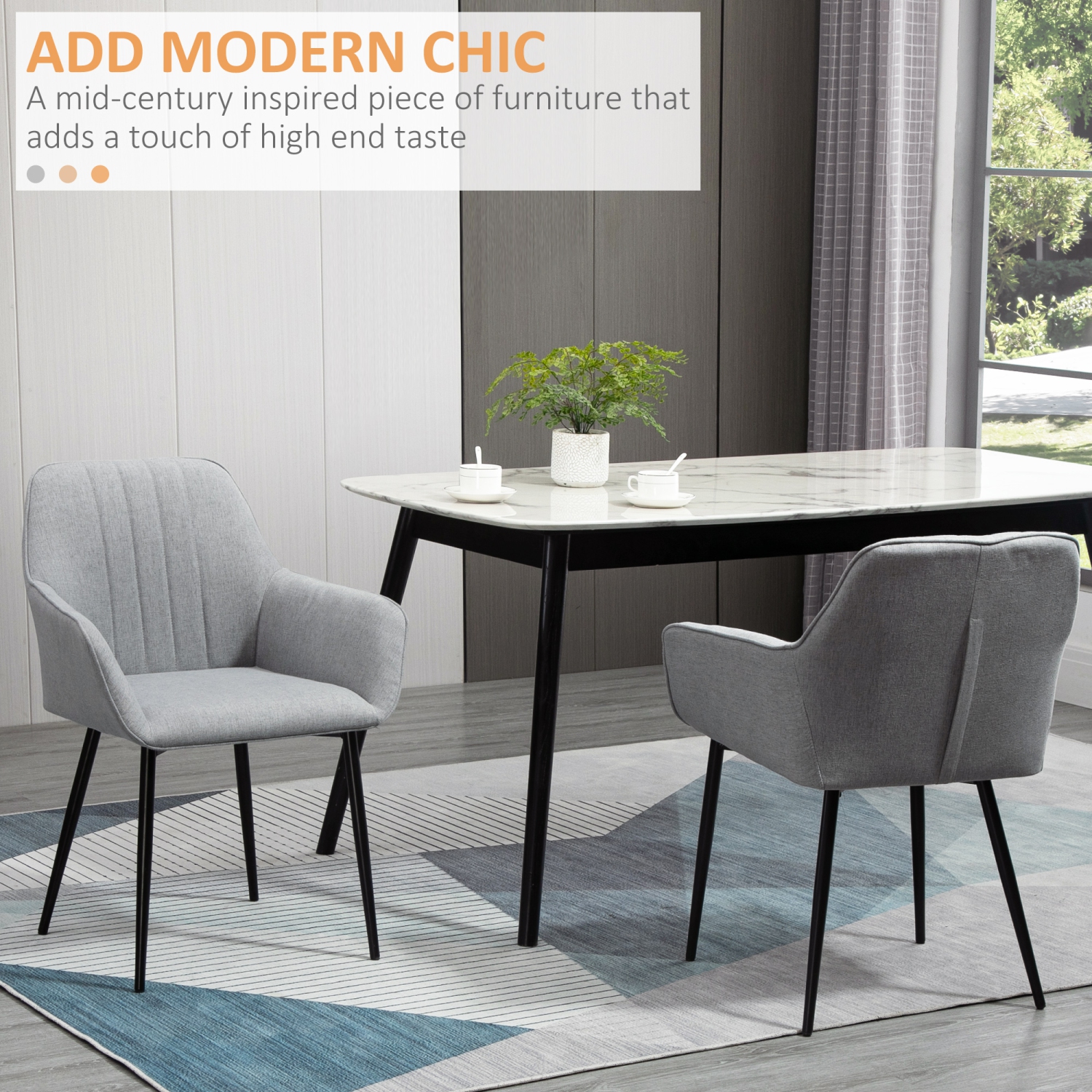 HOMCOM – Ensemble de 2 chaises de salle à manger, chaises de cuisine rembourrées, fauteuils d’appoint en lin avec pattes en métal, gris pâle