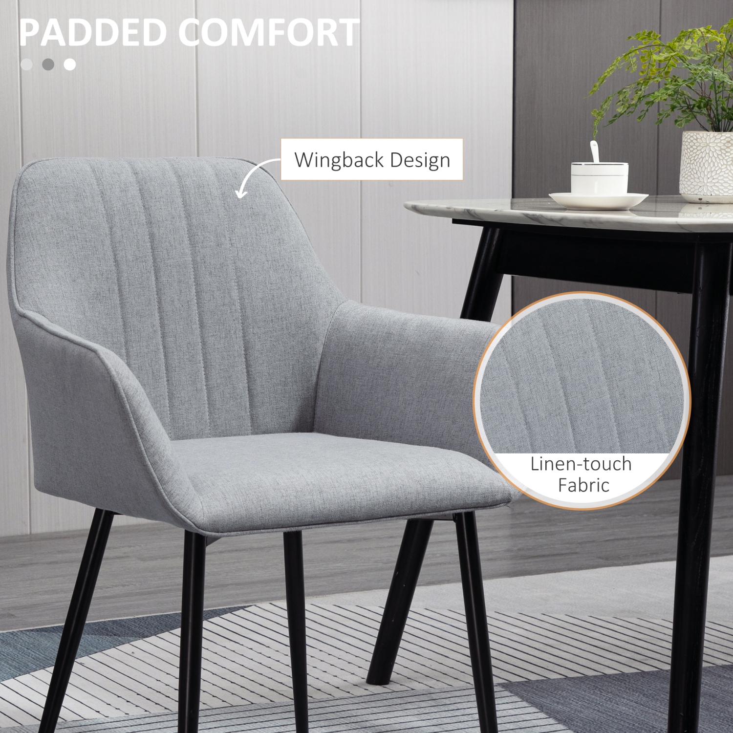 HOMCOM – Ensemble de 2 chaises de salle à manger, chaises de cuisine rembourrées, fauteuils d’appoint en lin avec pattes en métal, gris pâle