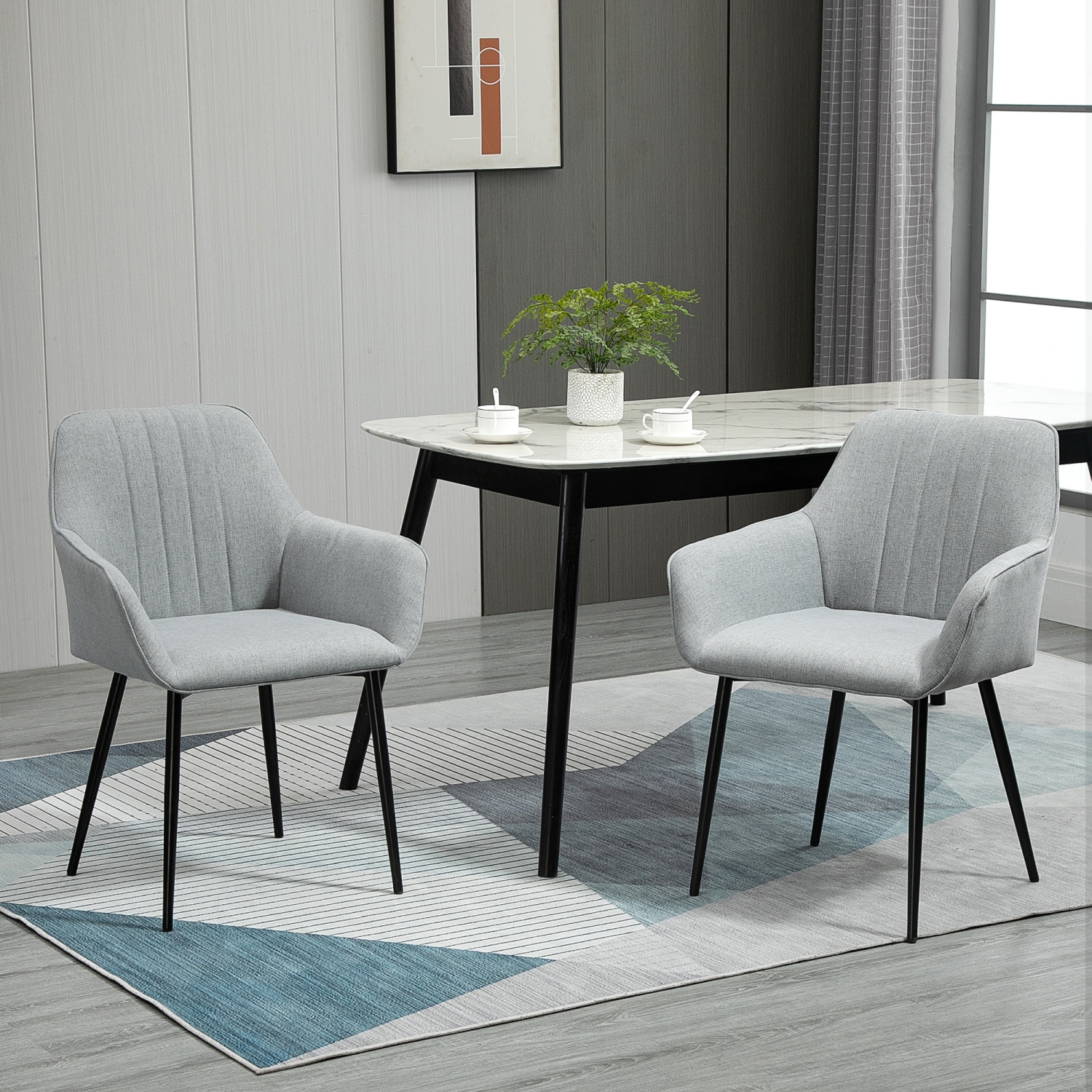 HOMCOM – Ensemble de 2 chaises de salle à manger, chaises de cuisine rembourrées, fauteuils d’appoint en lin avec pattes en métal, gris pâle