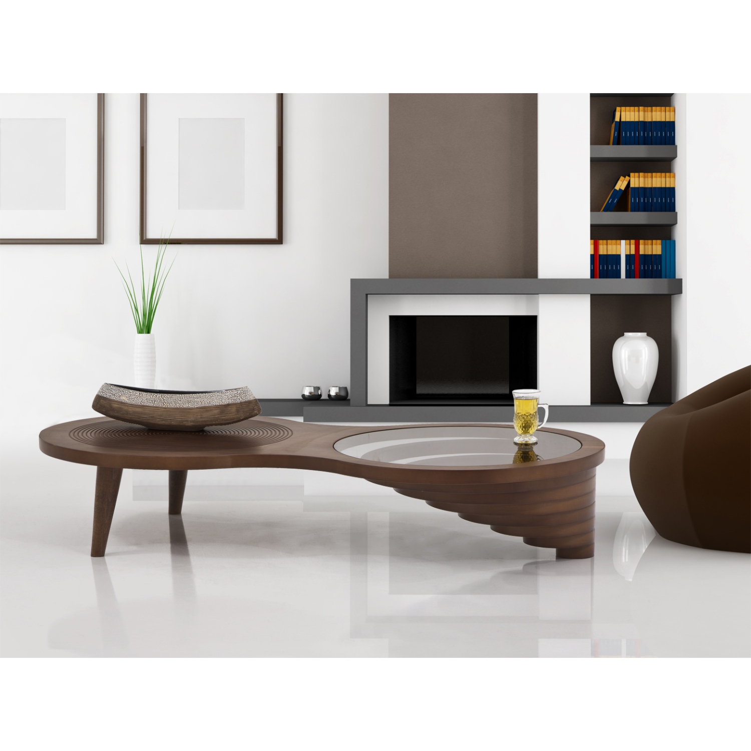 Table basse très élégante en bois et en verre - 52 po