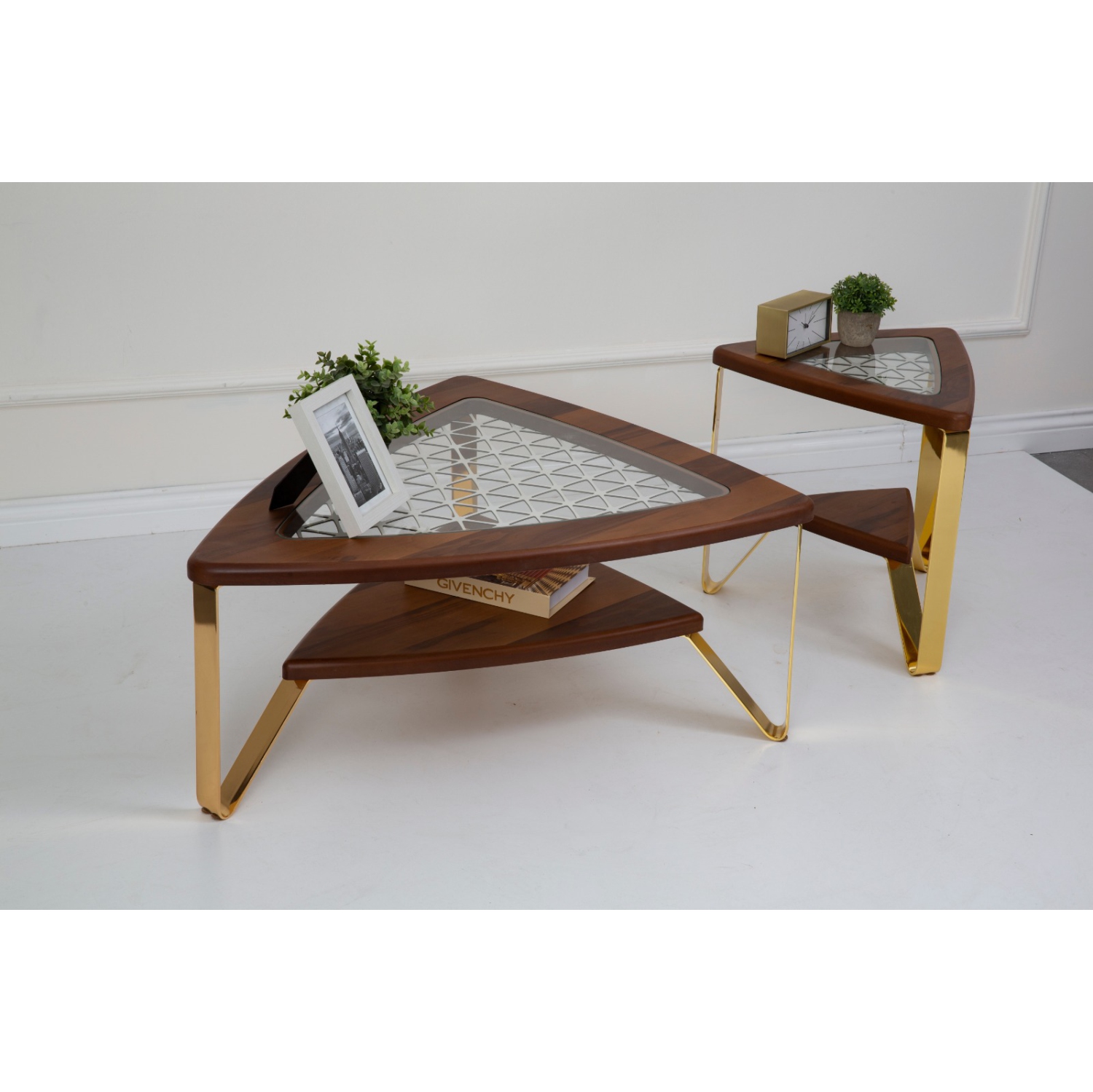 Set Tripod Shelf Coffee Table 37" & Side Table 20"