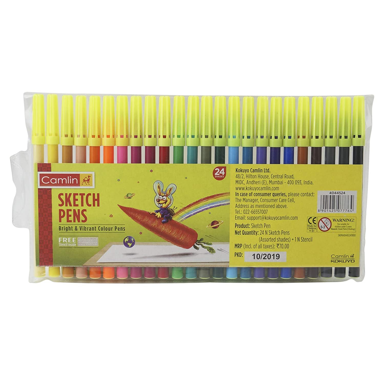 Camlin Sketch Pens 24 Shades Camlin Multicolor Stencil Color Shades Bright and vibrant For Student