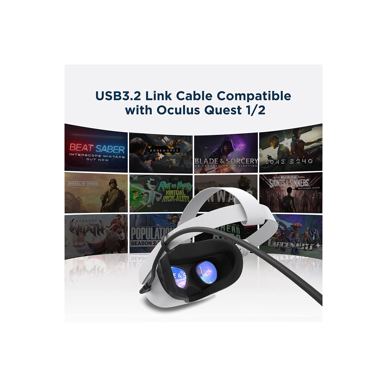 Câble de liaison 10 pieds 3 mètres transfert de données haute vitesse USB Type-C pour Oculus Quest - axGear