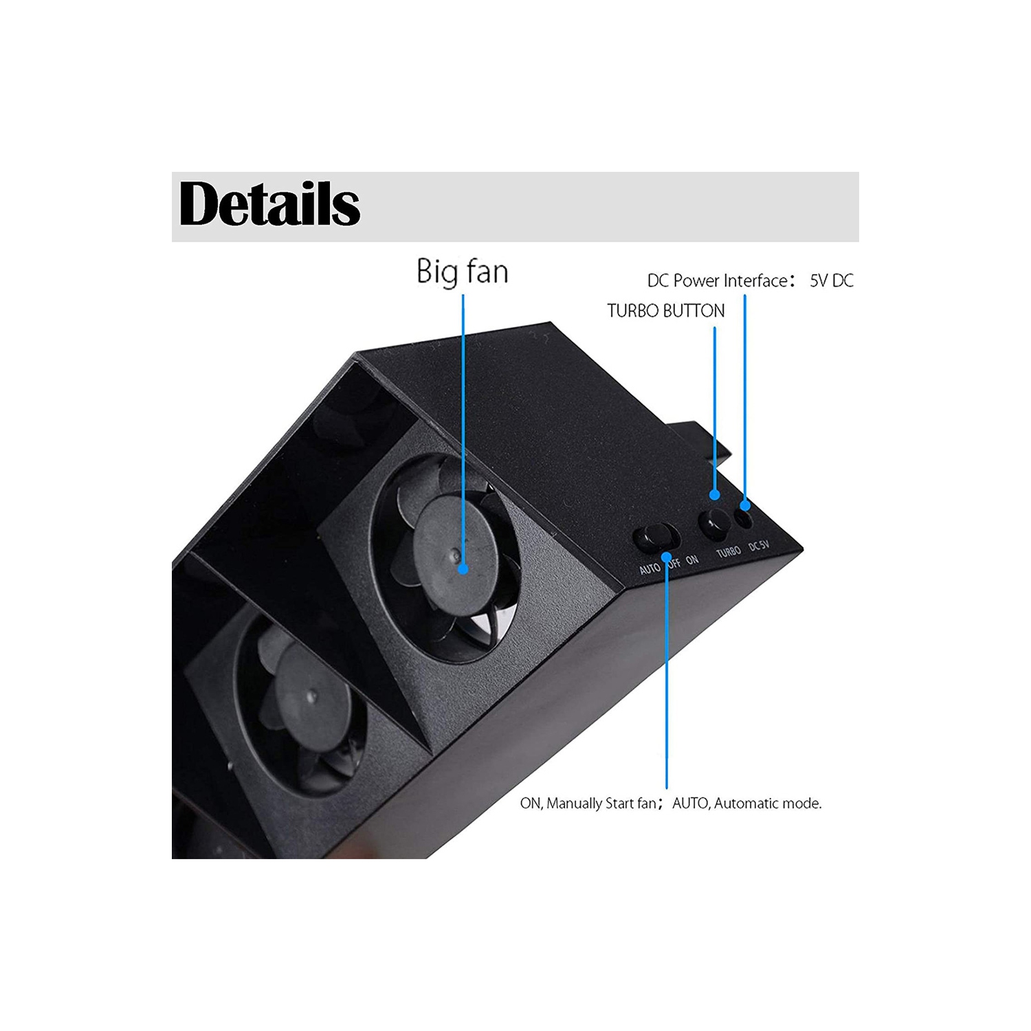 Ventilateur de refroidissement PS4 Station de système de 5 ventilateurs Ventilateur PS4 Turbo USB Externe PS4 Refroidisseur Contrôle de température