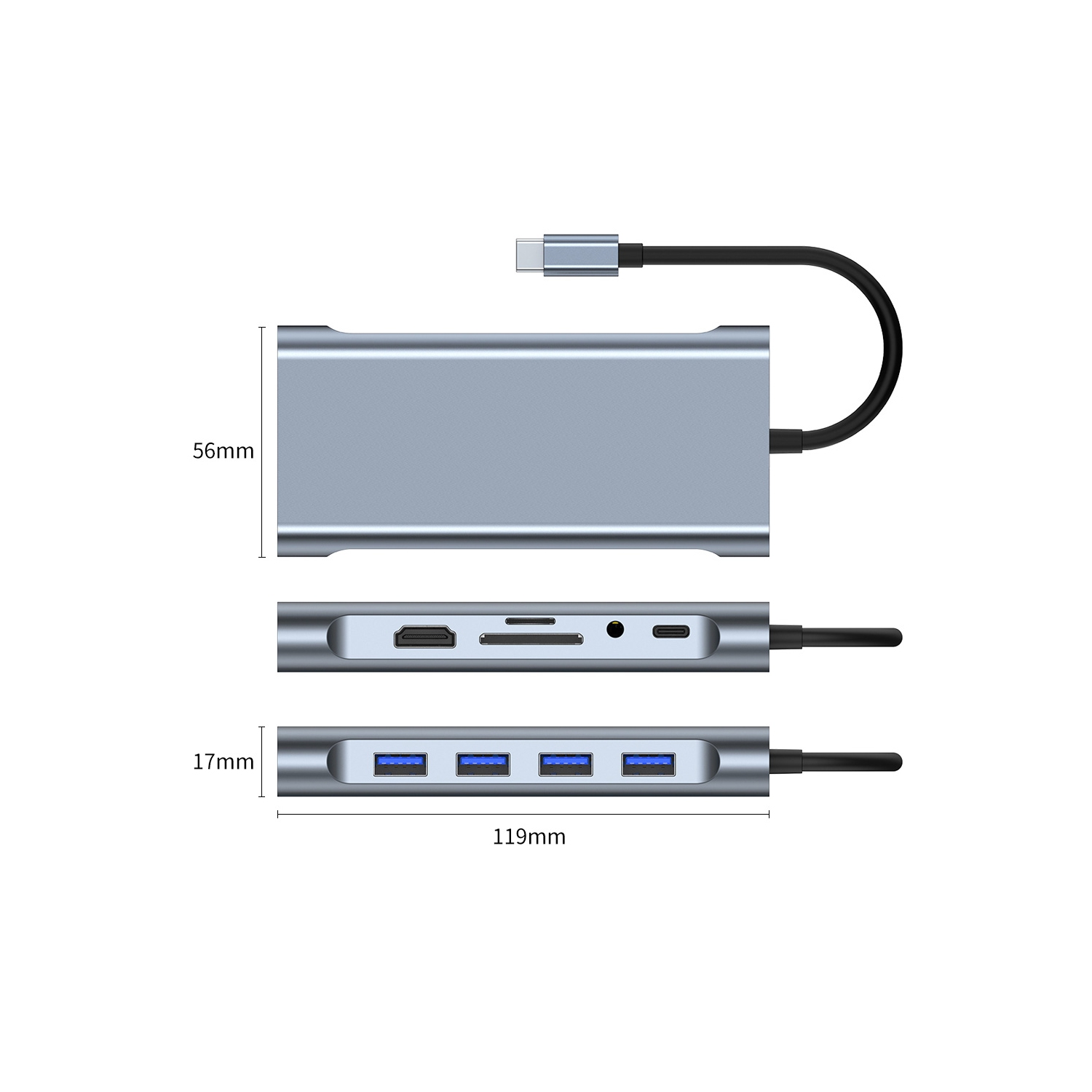 11-in-1 USB C Hub 4K USB C to HDMI Adapter SD/MicroSD Card Reader 4 USB 3.0 Ports with 87W PD Charging Port - axGear