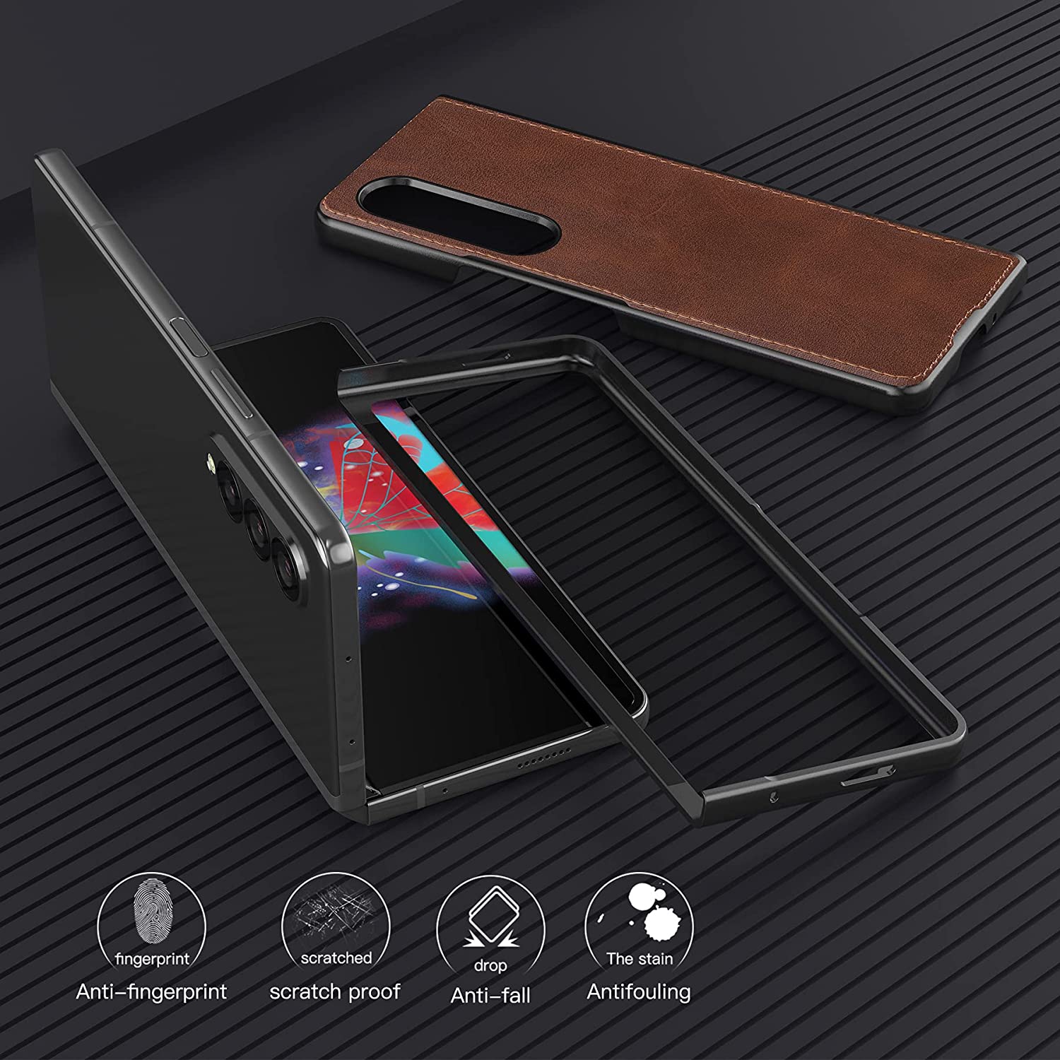 【CSmart】 Etui Coque à rabat en cuir rigide antichoc et antichoc pour Samsung Galaxy Z Fold 3 5G, brun