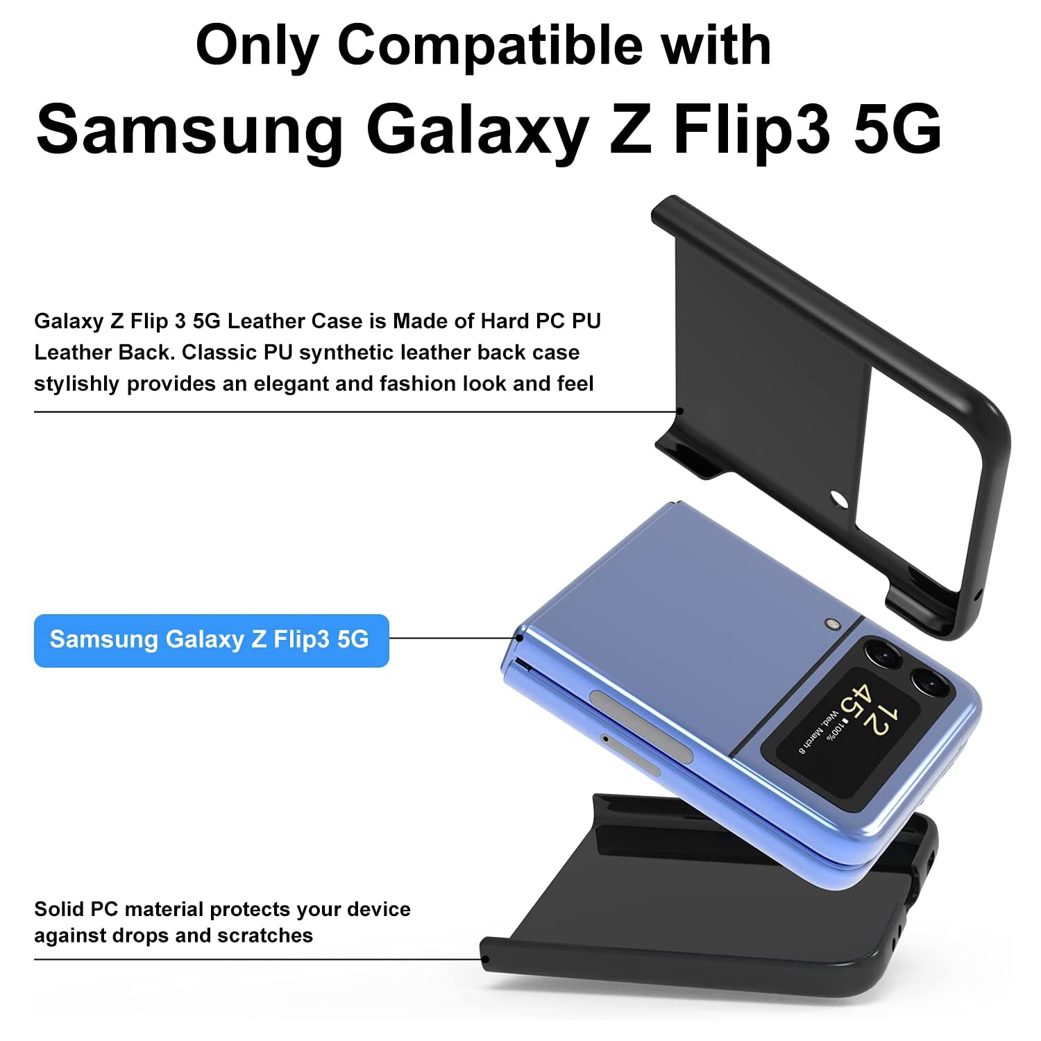 【CSmart】 Etui Coque à rabat en cuir rigide antichoc et antichoc pour Samsung Galaxy Z Flip 3 5G, Brun