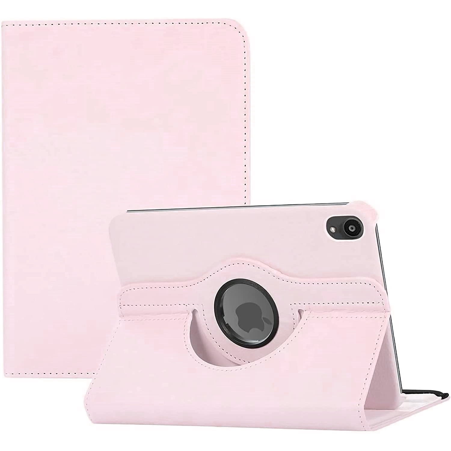 [CS] 360 Rotating PU Leather Stand Case Smart Cover for iPad Mini 6 7 6th 7th Gen., Light Pink