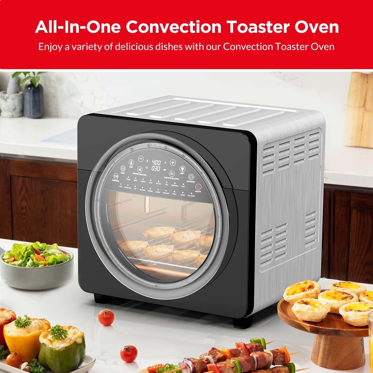 Calmdo 20QT Air Fryer Toaster Oven,18 in 1 Toaster Oven Air Fryer Combo, Convection Toaster Oven Countertop with Rotisserie & Dehydrator, Digital