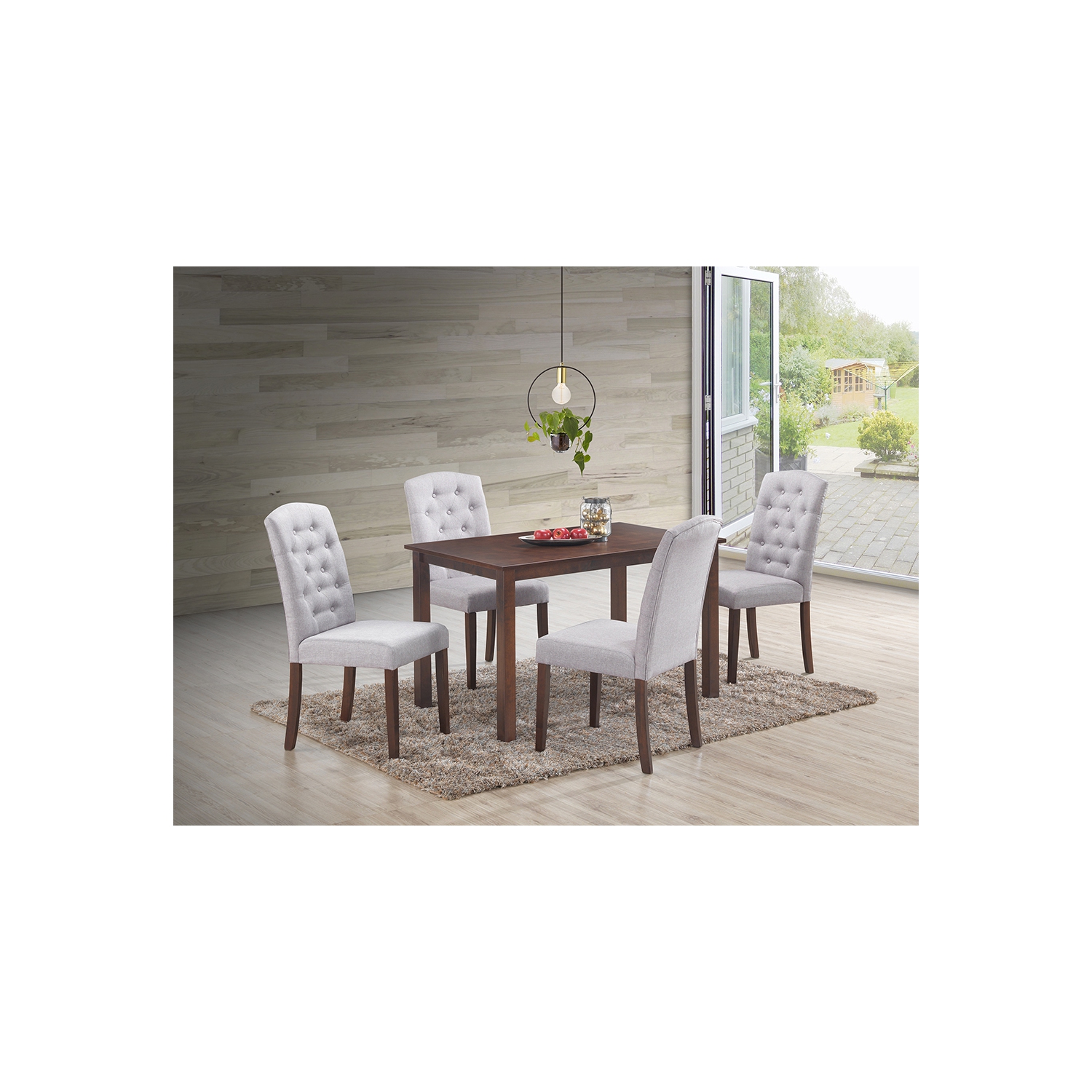 Queensons Ingrid Light Grey 5Pc Solid Wood Dining Set