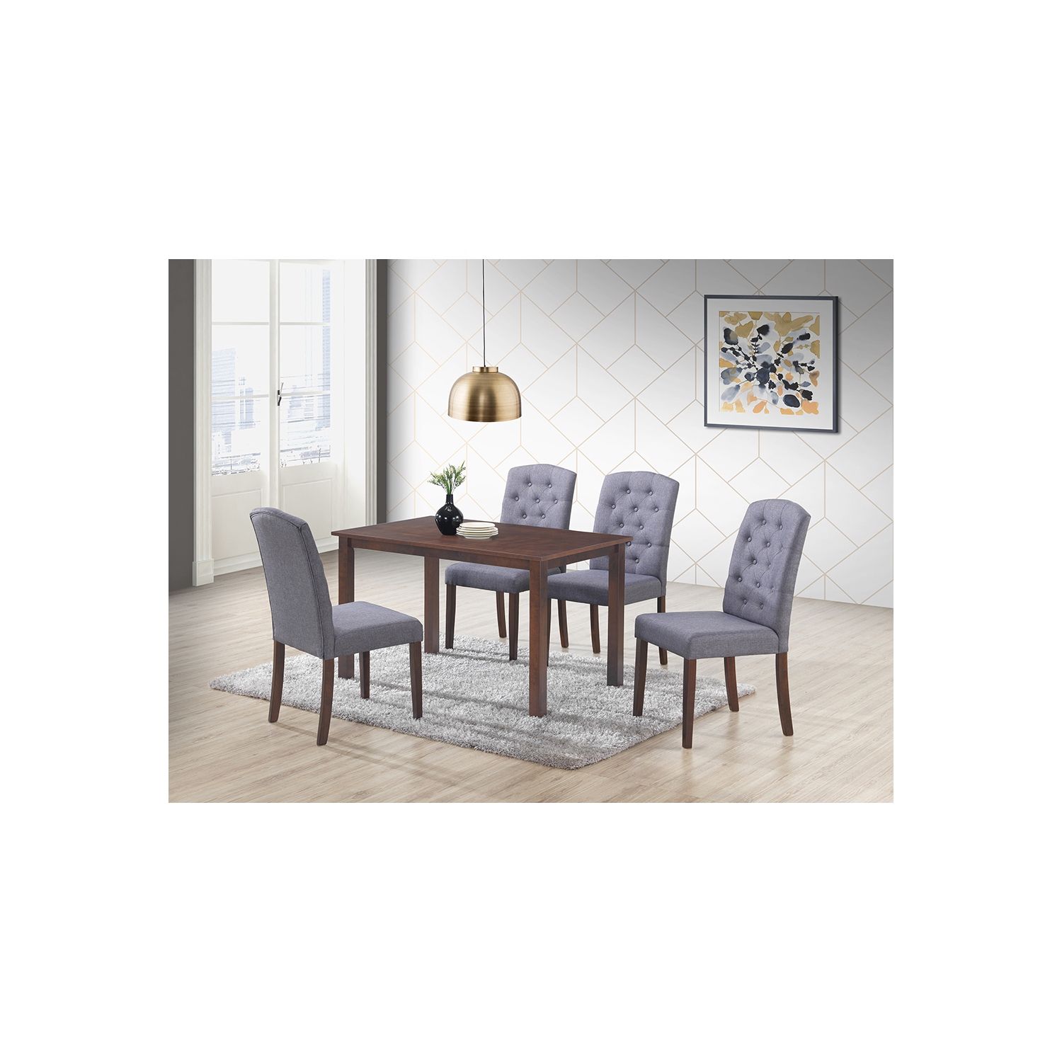 Ingrid Dark Grey 5Pc Solid Wood Dining Set