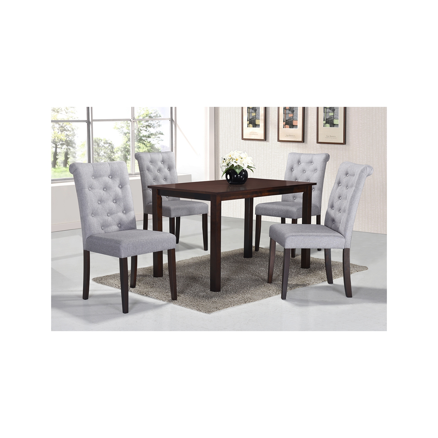 Ensemble de salle à manger en bois massif de 5pc pièces gris clair de Queensons