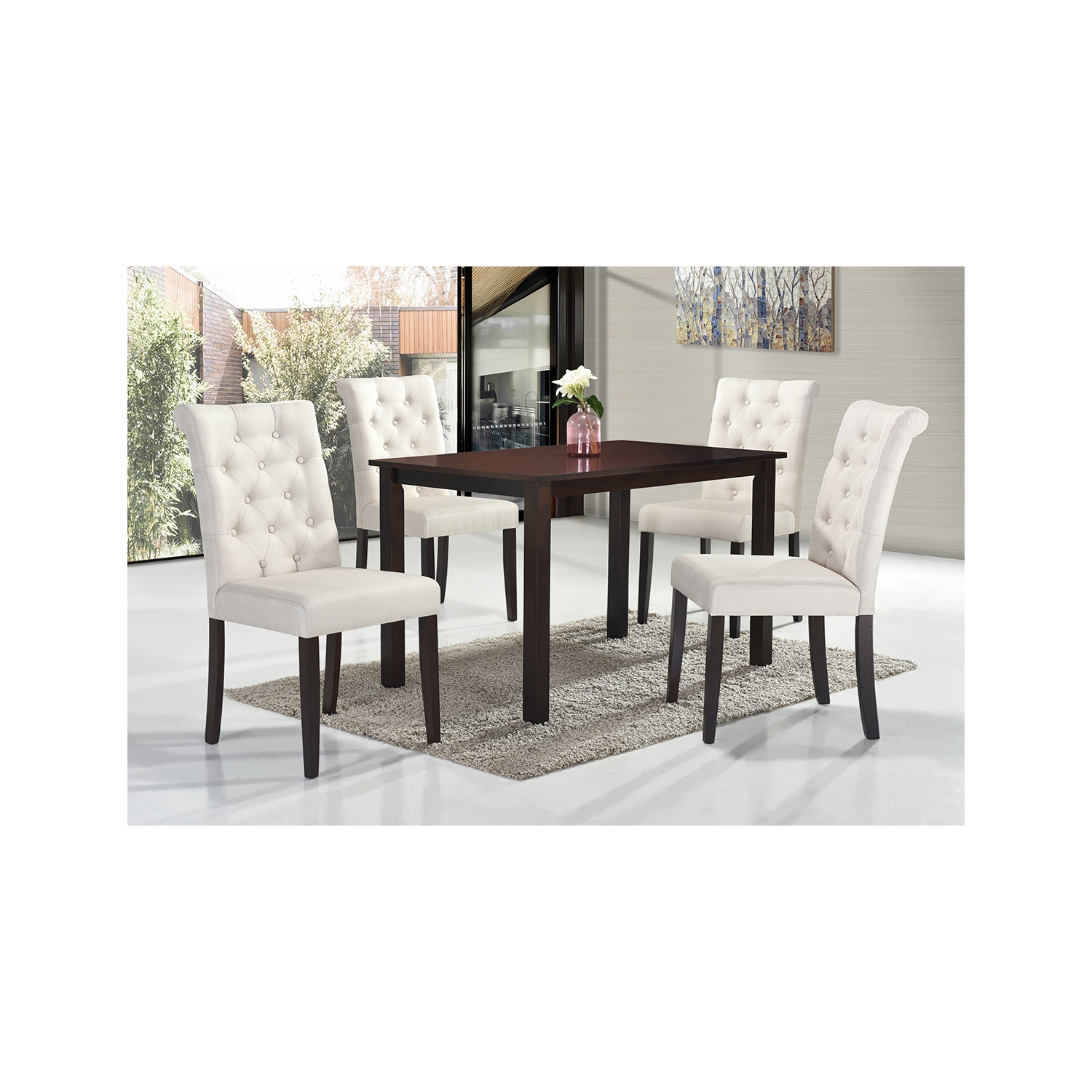 Roxy Beige 5Pc Solid Wood Dining Set