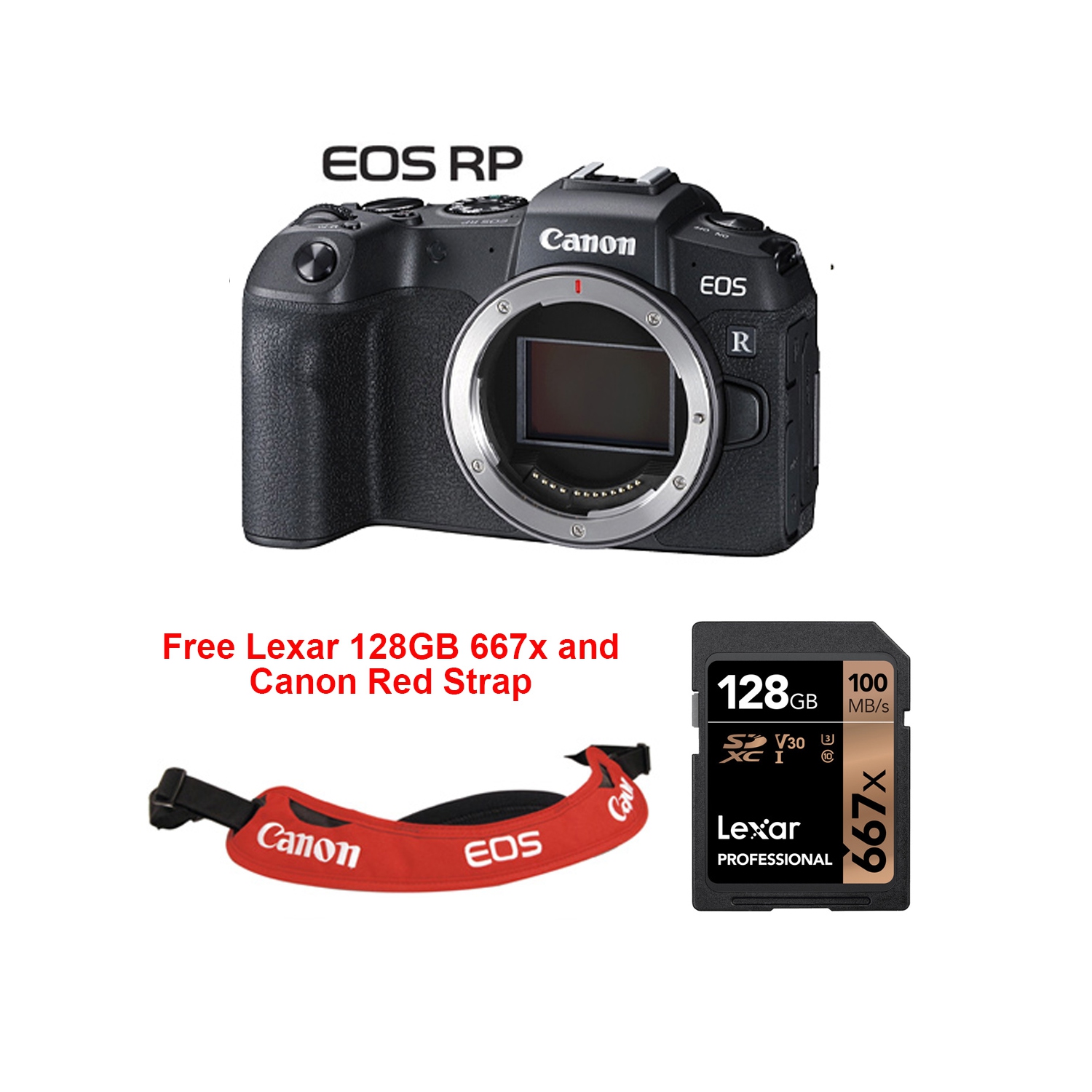 Canon EOS RP +Canon Red Strap + Lexar Professional 128GB Card. Canon Canon Authorized