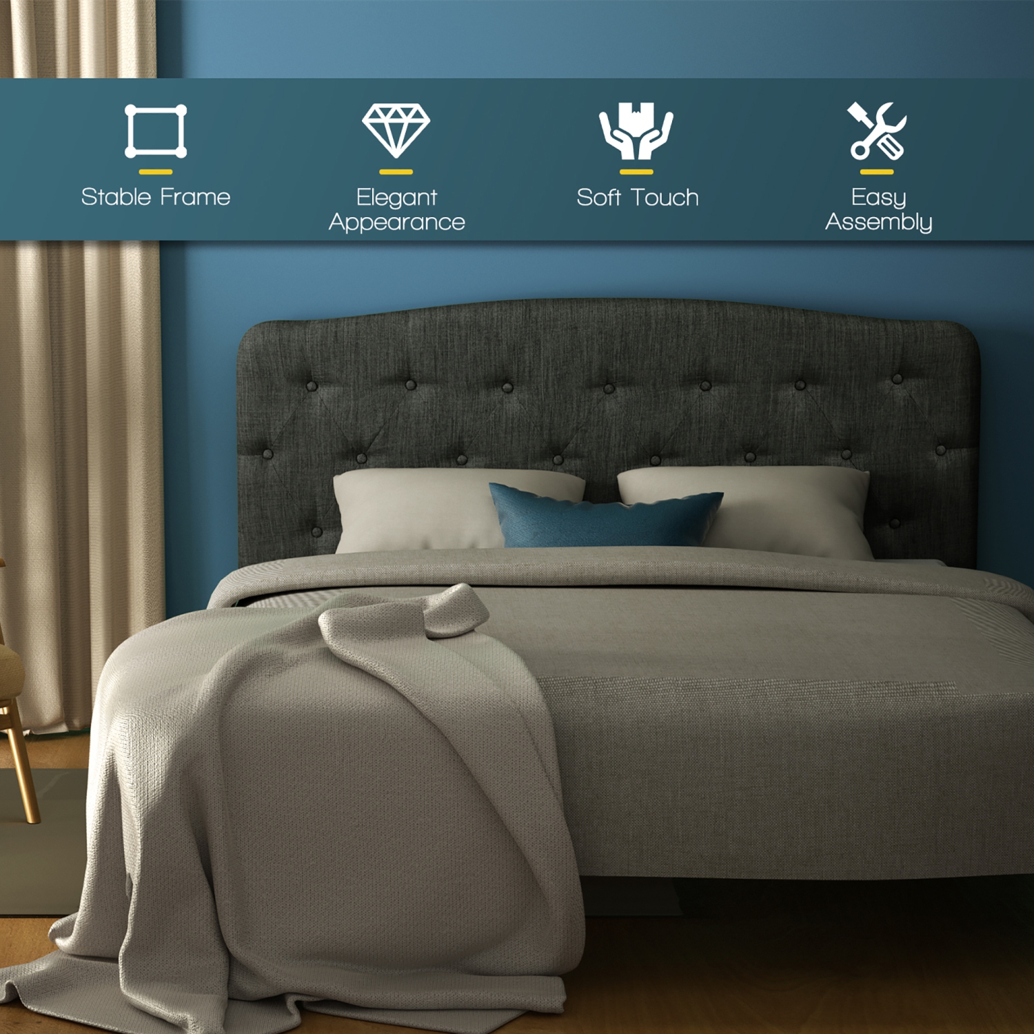 Tête de lit rembourrée pour lit double de Costway, ajustement seulement en tissu capitonné