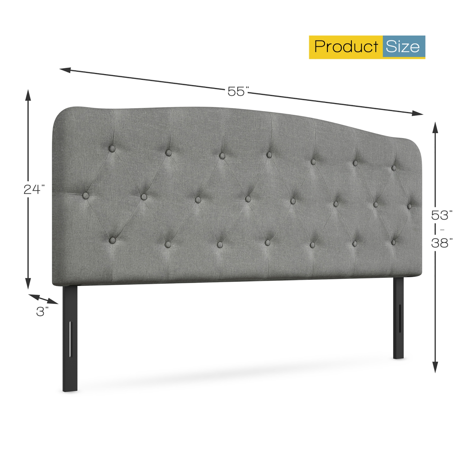 Costway Full Size Upholstered Headboard Only Adjust Button Tufted Faux Linen