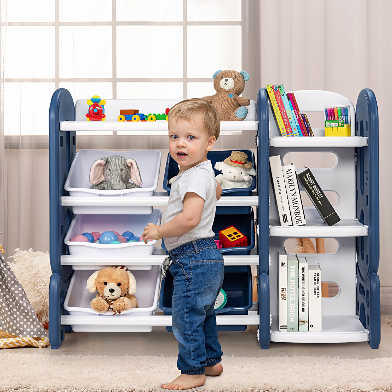 Costway Kids Toy Storage Organizer w/Bins & Multi-Layer Shelf for Bedroom Playroom