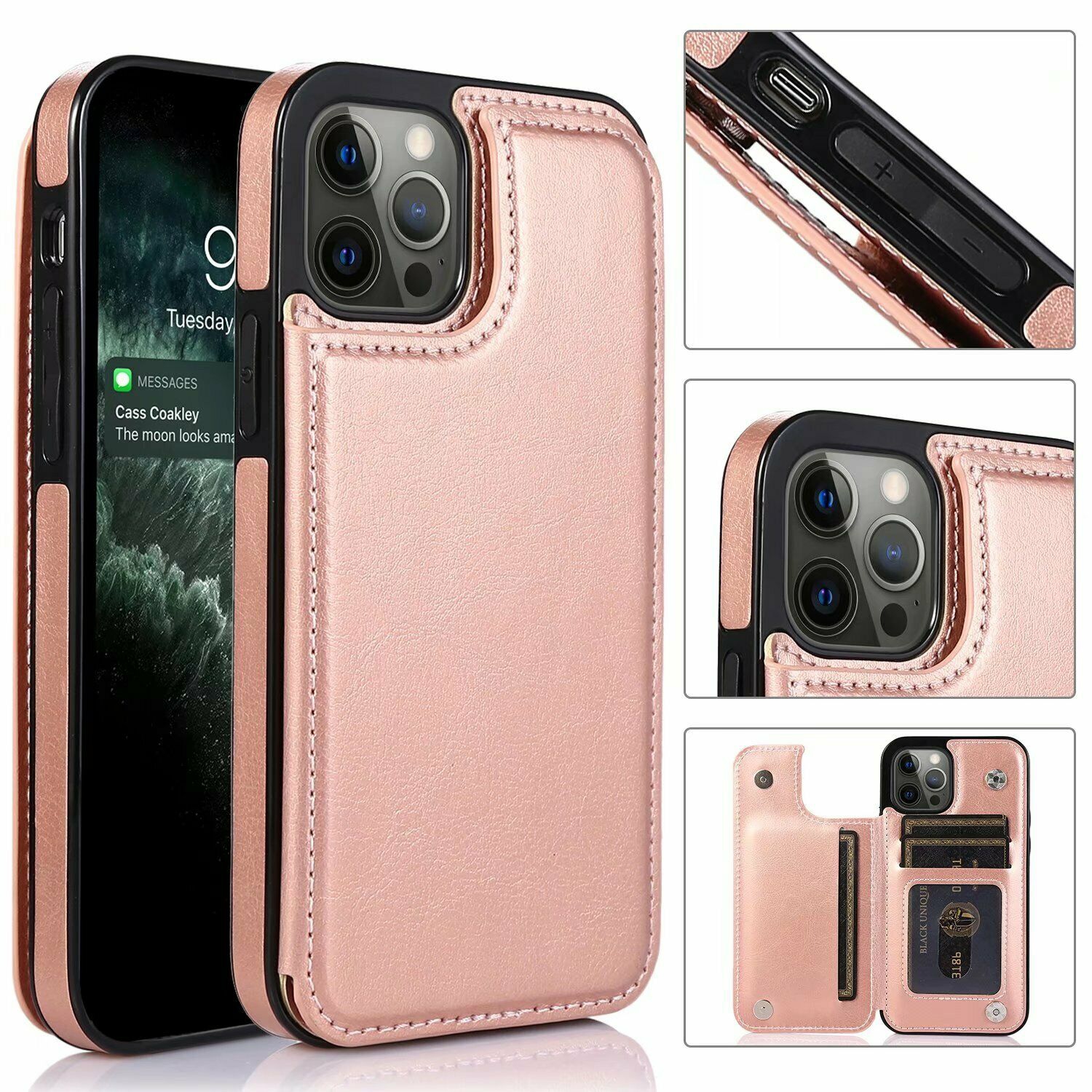 Merlin Leather Flip Wallet Case Card Holder Phone Back Cover for iPhone 13(Pink) - Free Shipping