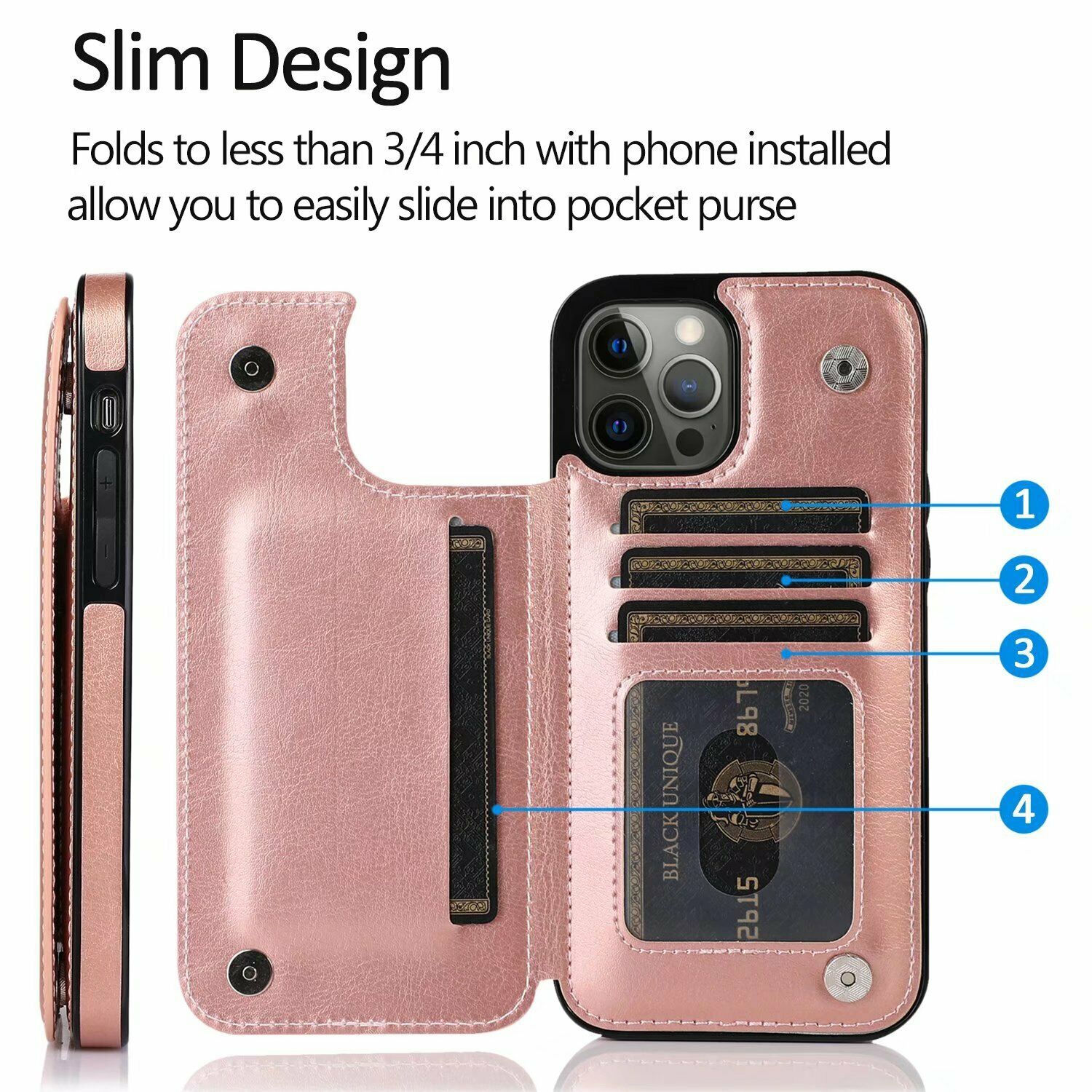 Merlin Leather Flip Wallet Case Card Holder Phone Back Cover for iPhone 13(Pink) - Free Shipping