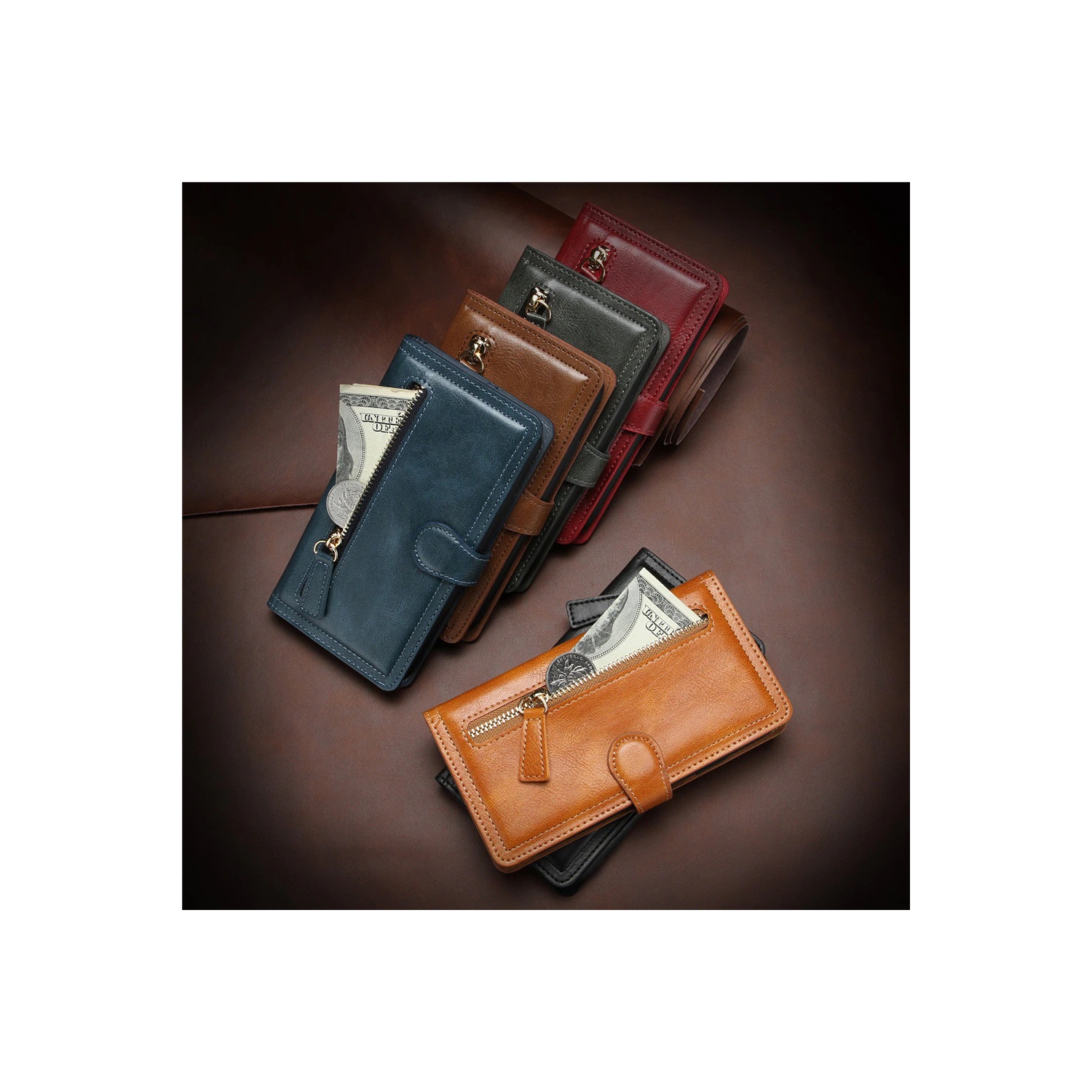 Kelvin Leather Flip Zipper Magnetic Wallet Phone Case Card Holder For Samsung Galaxy S20 FE - Free Shipping