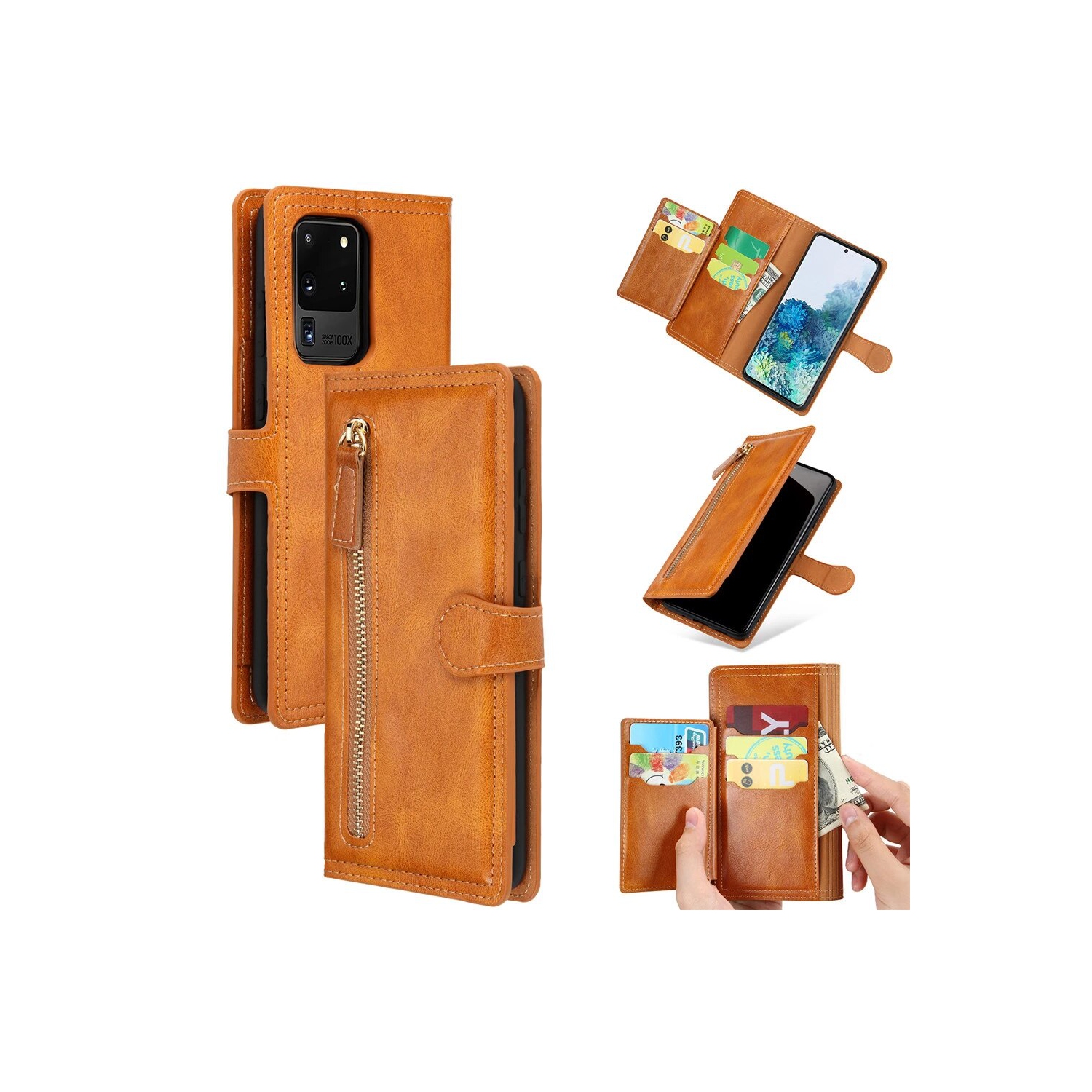 Kelvin Leather Flip Zipper Magnetic Wallet Phone Case Card Holder For Samsung Galaxy S20 FE - Free Shipping