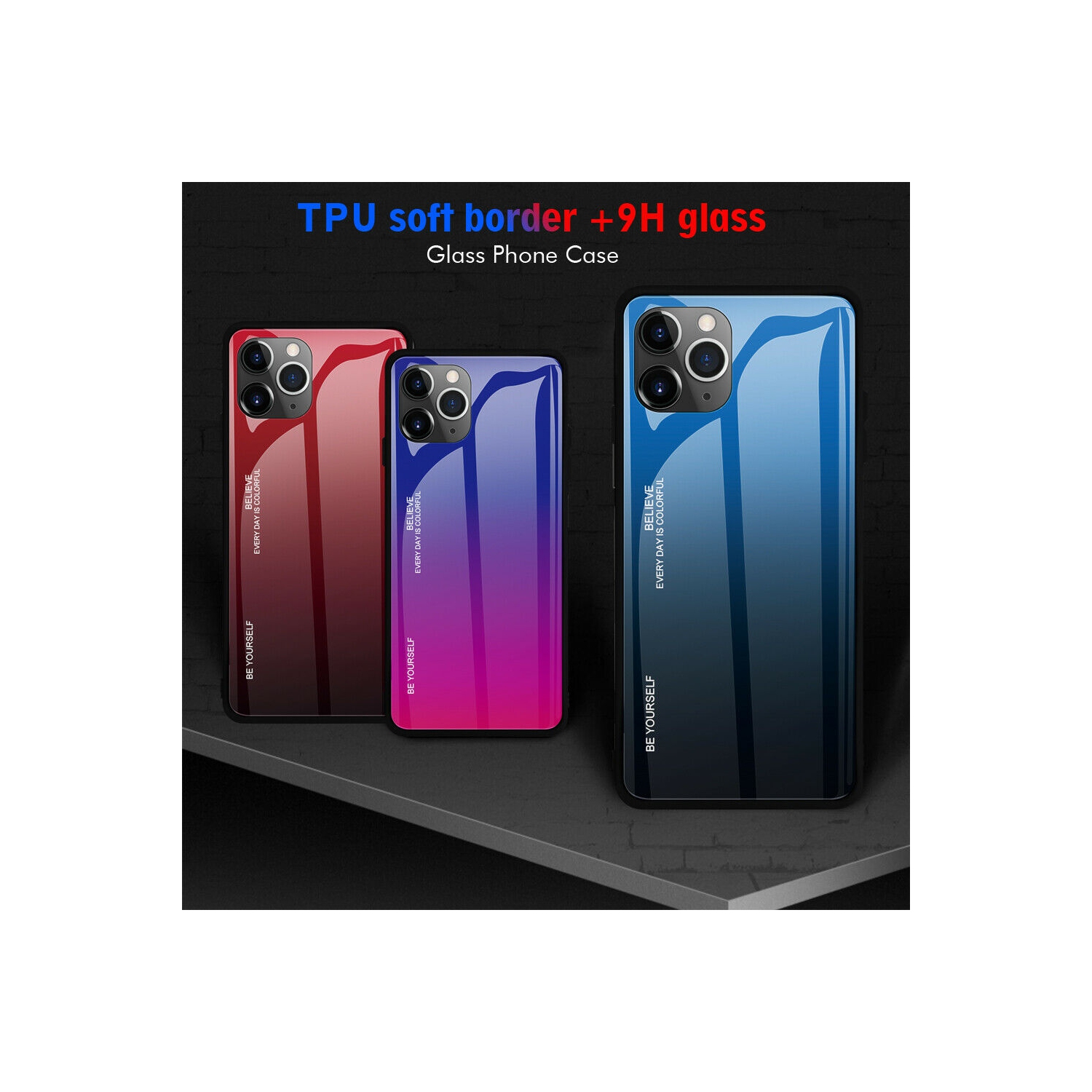 HELVIS Gradient Tempered Glass Phone Case Cover For iPhone 13 Pro Max - Free Shipping