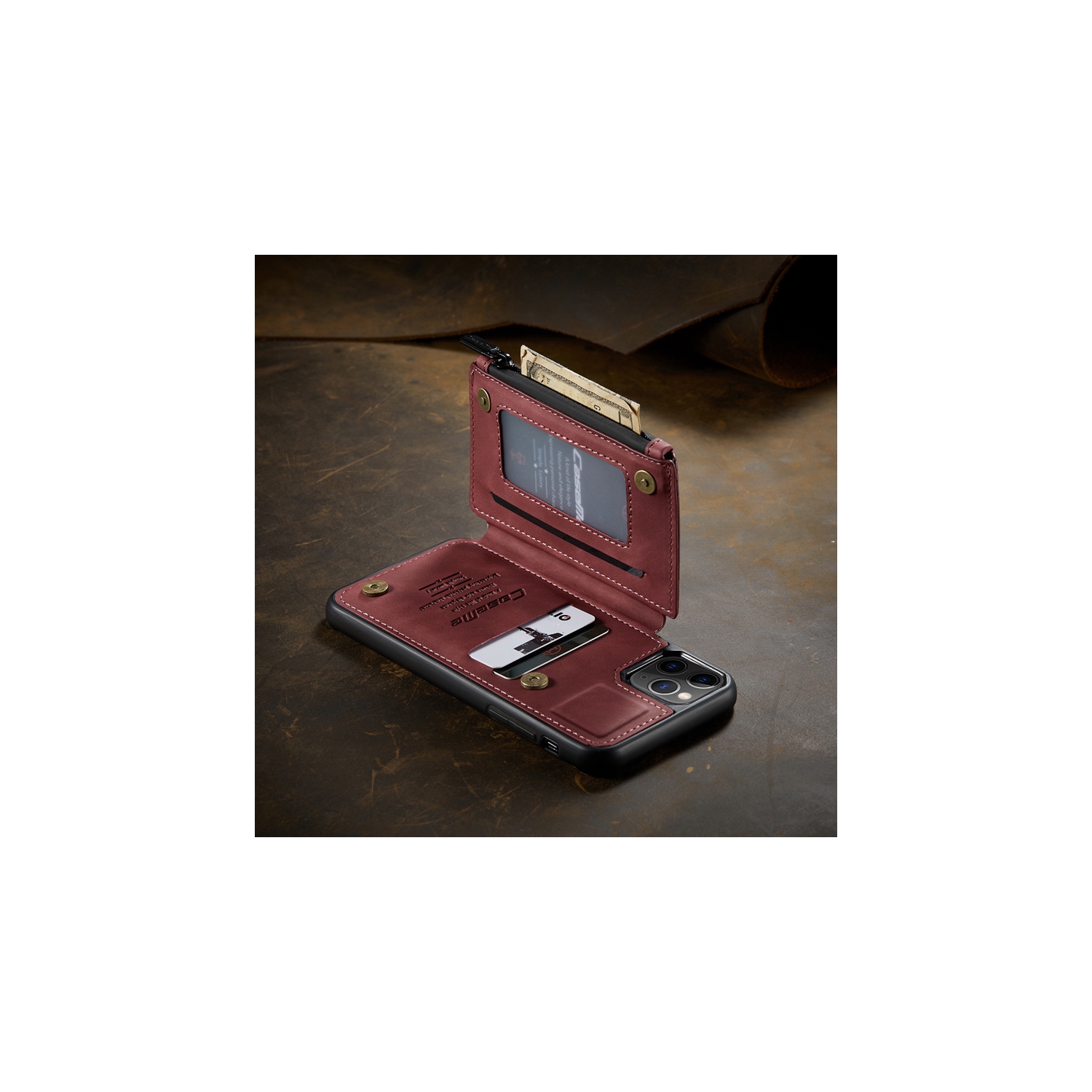 CaseMe Back case Card Slot Retro Matte Synthetic Leather Wallet Zipper Stand Cover for iPhone 13 Pro Max - Free Shipping