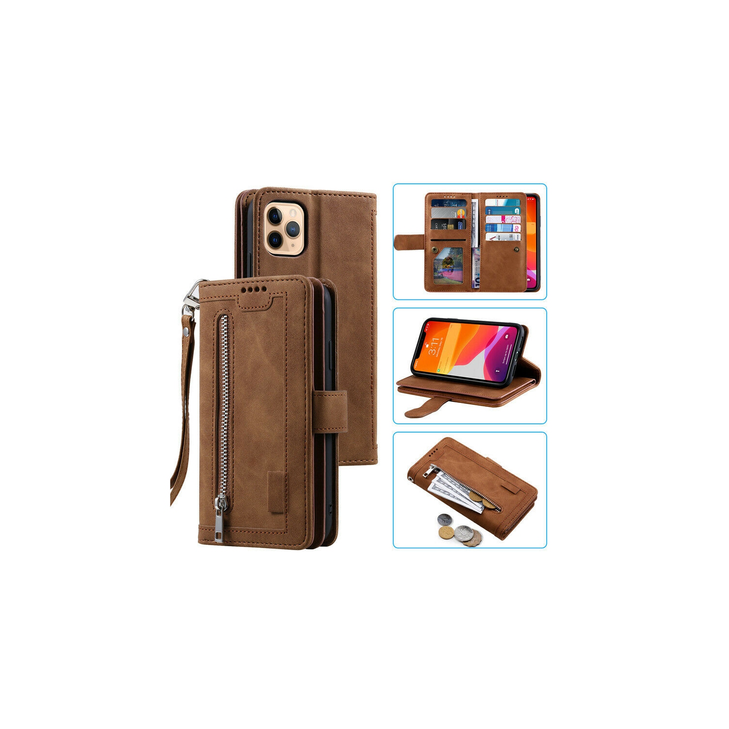 WillCase Wallet Leather Magnetic Case Shockproof Leather Zipper Flip Cover Credit Card Holder for iPhone 13 - Free Shipping