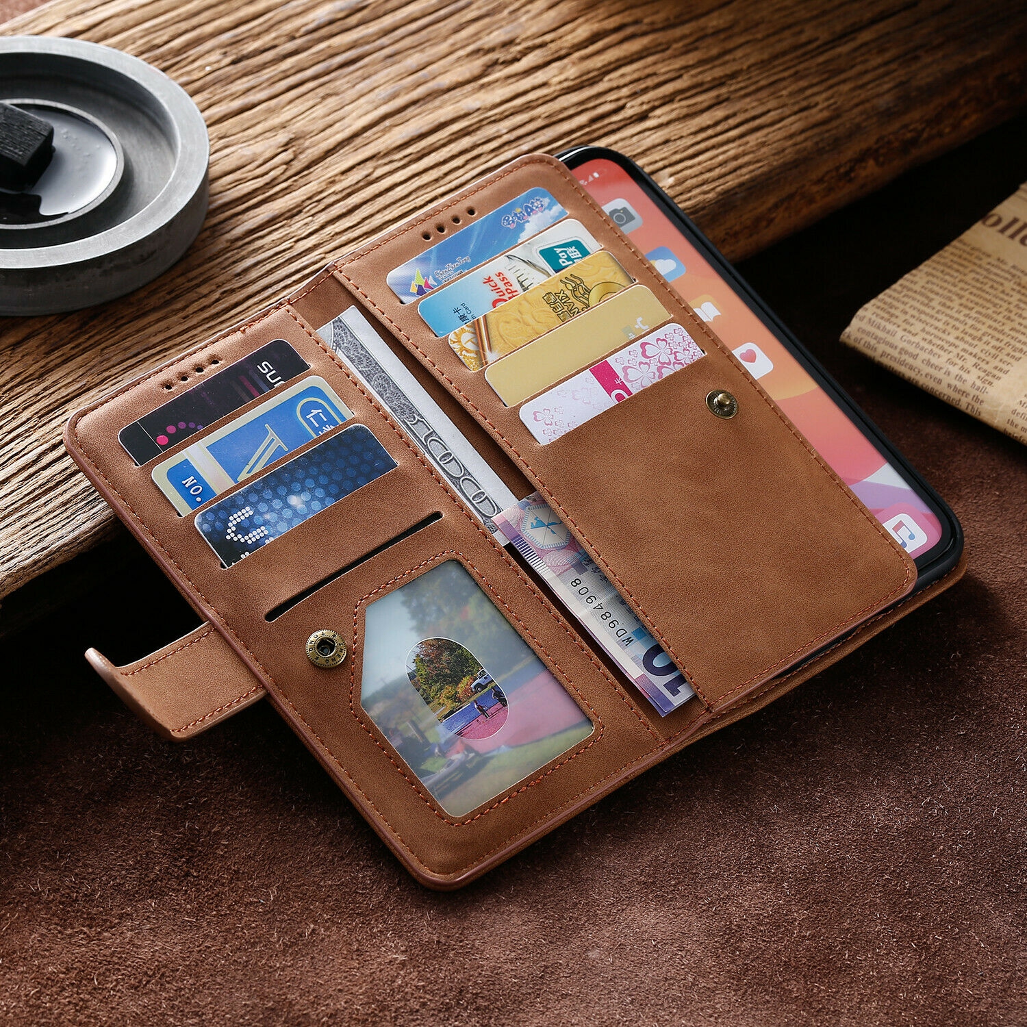 WillCase Wallet Leather Magnetic Case Shockproof Leather Zipper Flip Cover Credit Card Holder for iPhone 13 - Free Shipping