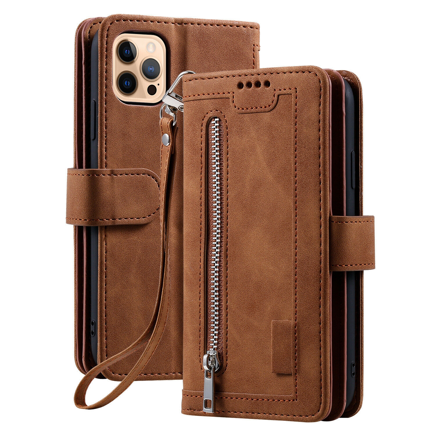 WillCase Wallet Leather Magnetic Case Shockproof Leather Zipper Flip Cover Credit Card Holder for iPhone 13 - Free Shipping