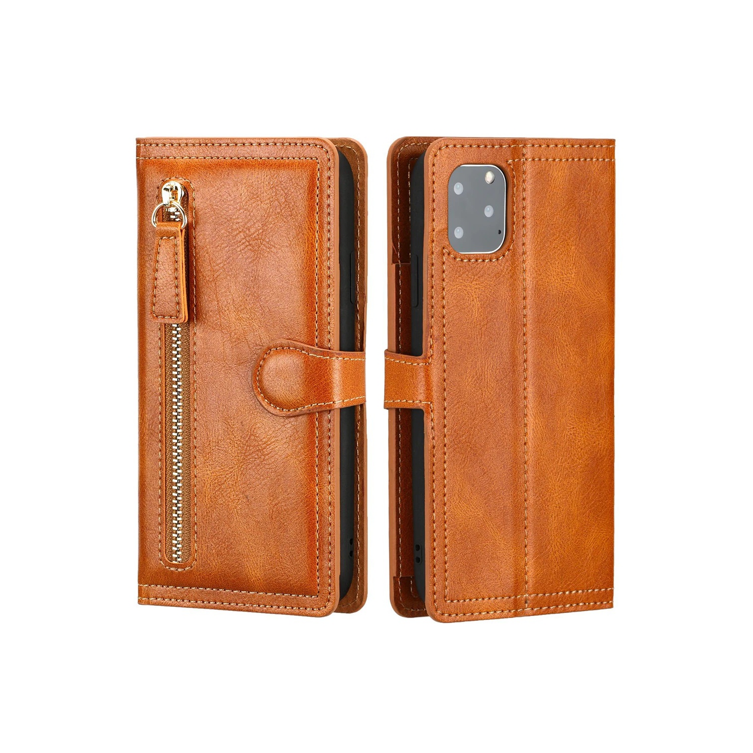 Kelvin Leather Flip Zipper Magnetic Wallet Phone Case Card Holder For iPhone 12 and 12 Pro - Free Shipping