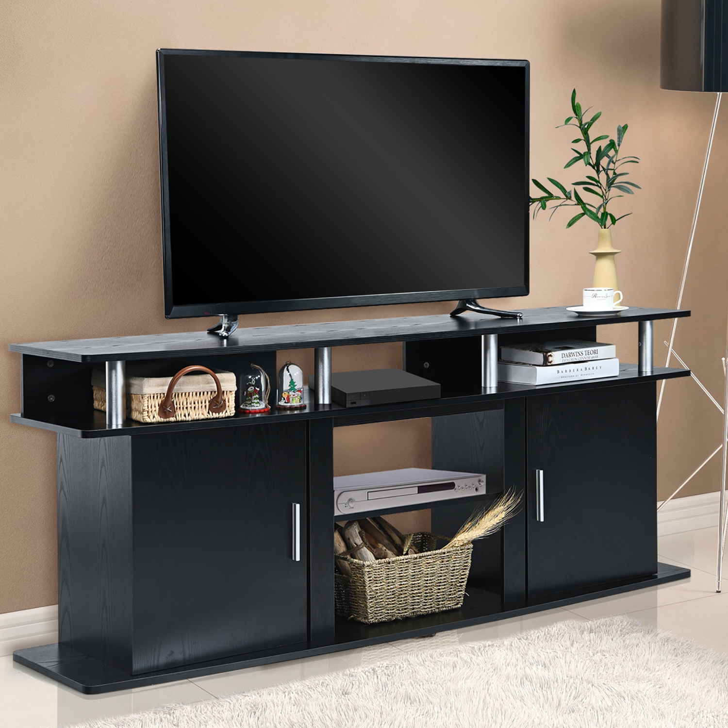 Costway 63'' TV Stand Entertainment Console Center W/ 2 Cabinets Up to 70''