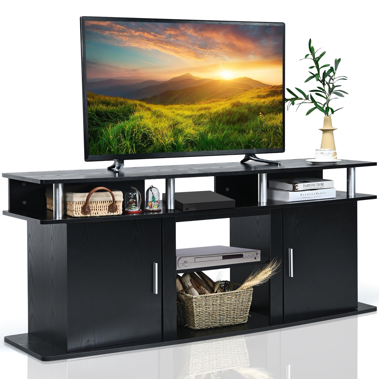 Costway 63'' TV Stand Entertainment Console Center W/ 2 Cabinets Up to 70''