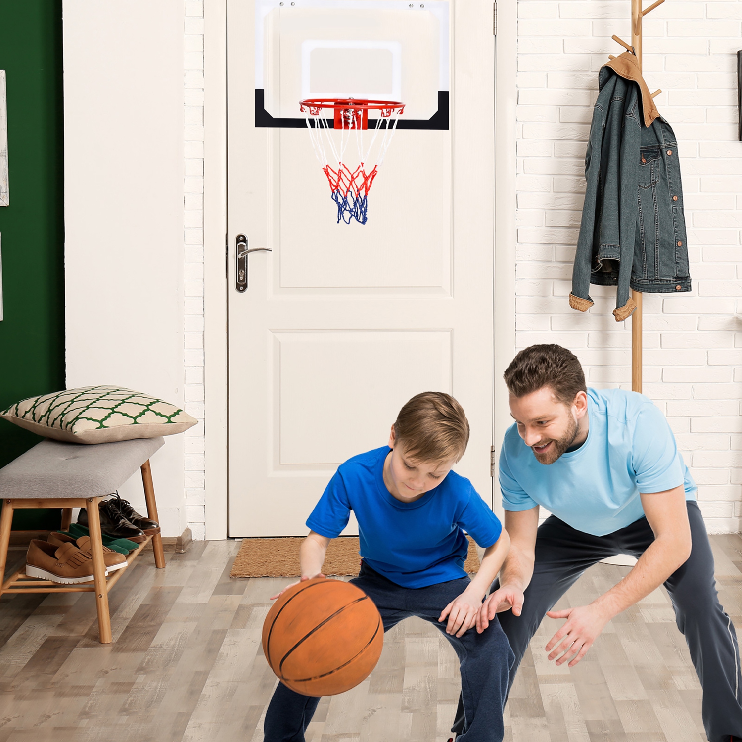 Costway Over-The-Door Mini Basketball Hoop Includes Basketball & Hand Pump 2 Nets Indoor Sports