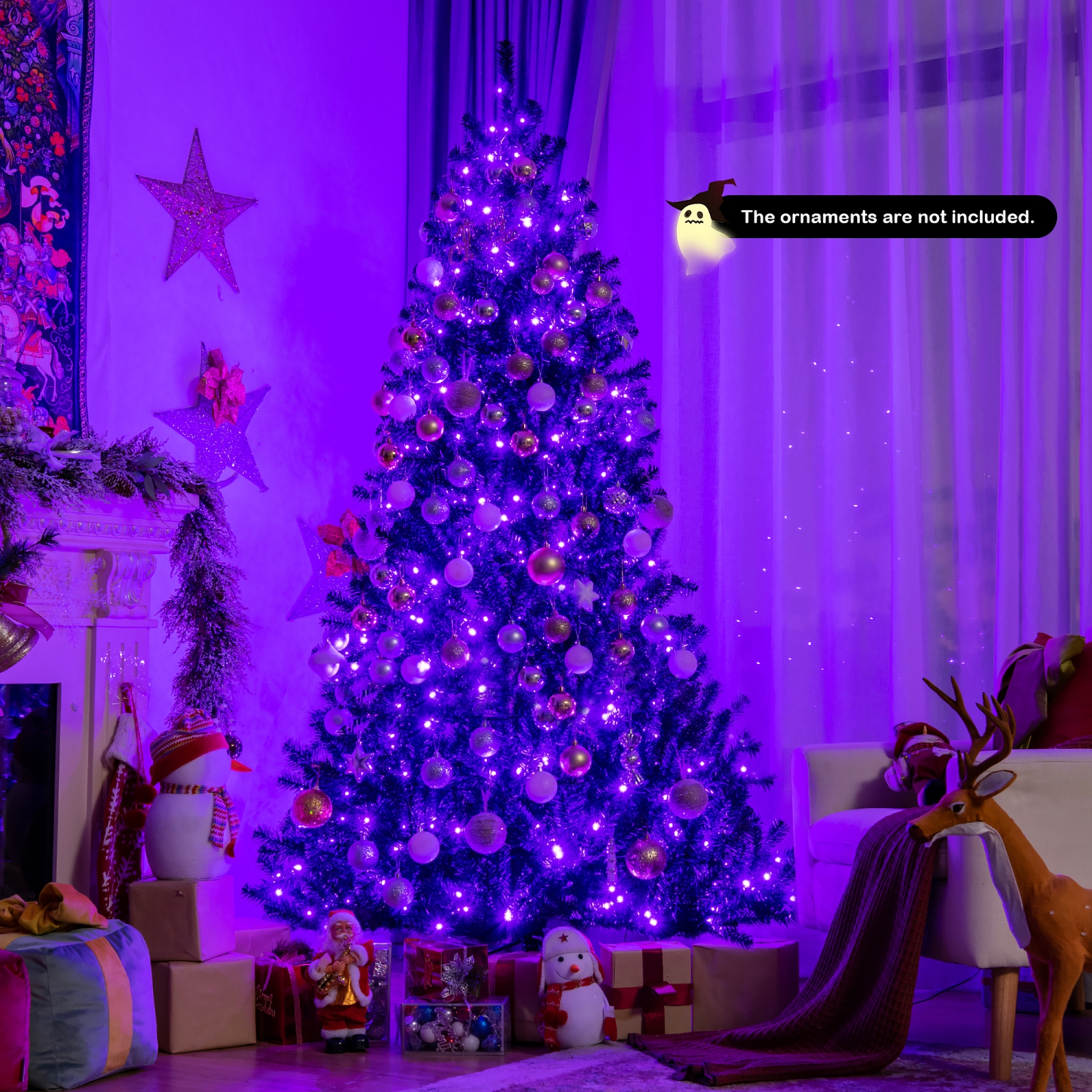 Costway 7ft Pre-lit PVC Christmas Halloween Tree Black w/ 500 Purple LED Lights