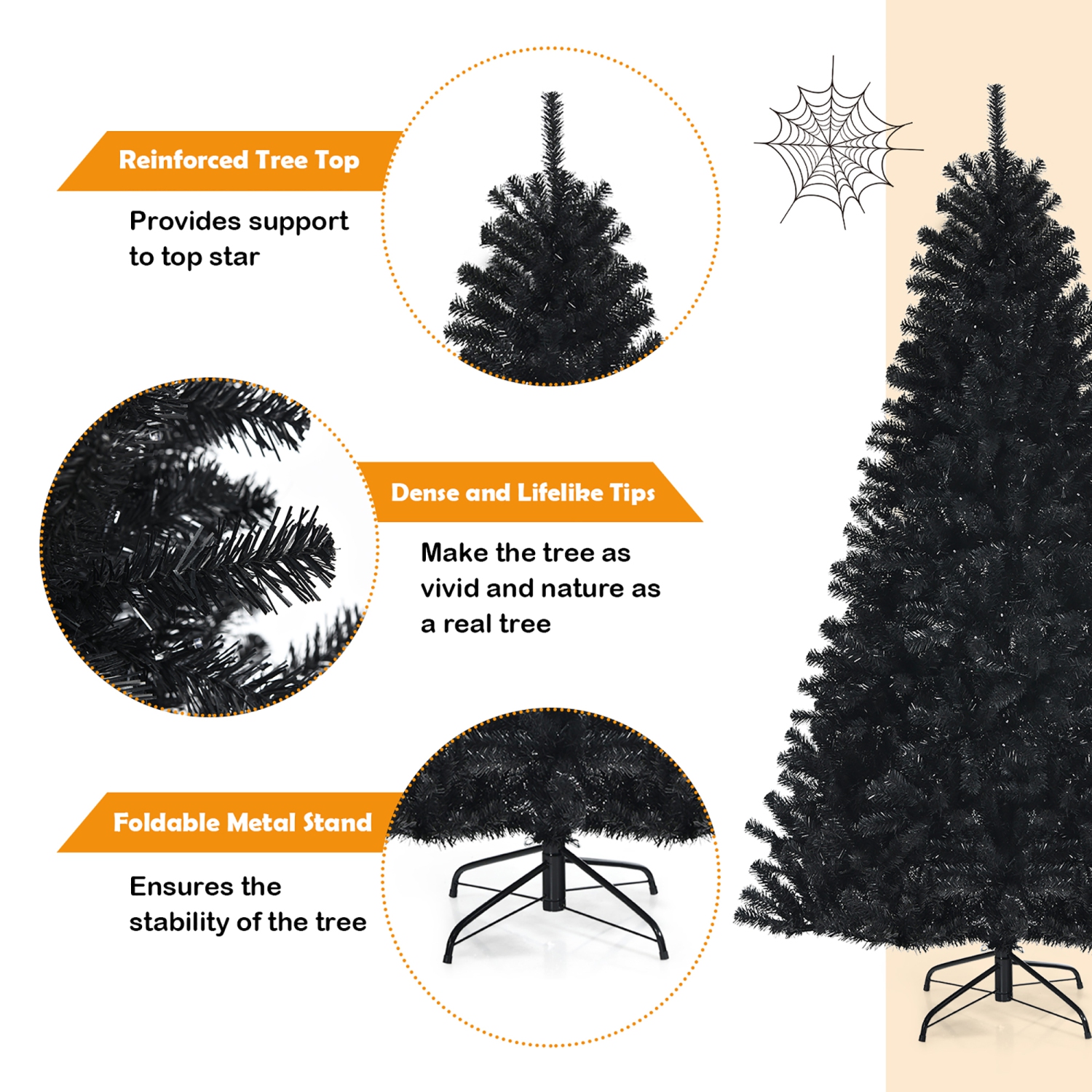 Costway 7ft Pre-lit PVC Christmas Halloween Tree Black w/ 500 Purple LED Lights