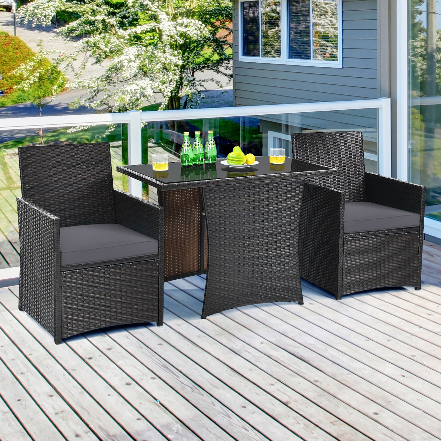 Ensemble de meubles de jardin en rotin de Costway, coussin de canapé, accoudoir, terrasse de jardin, 3 pièces